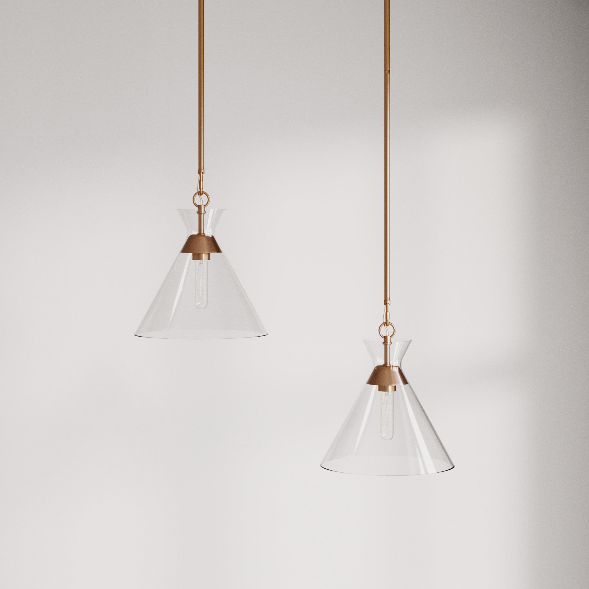 Modern Glam Glass Cone Vintage Pendant Lighting Brass (Set of 2)