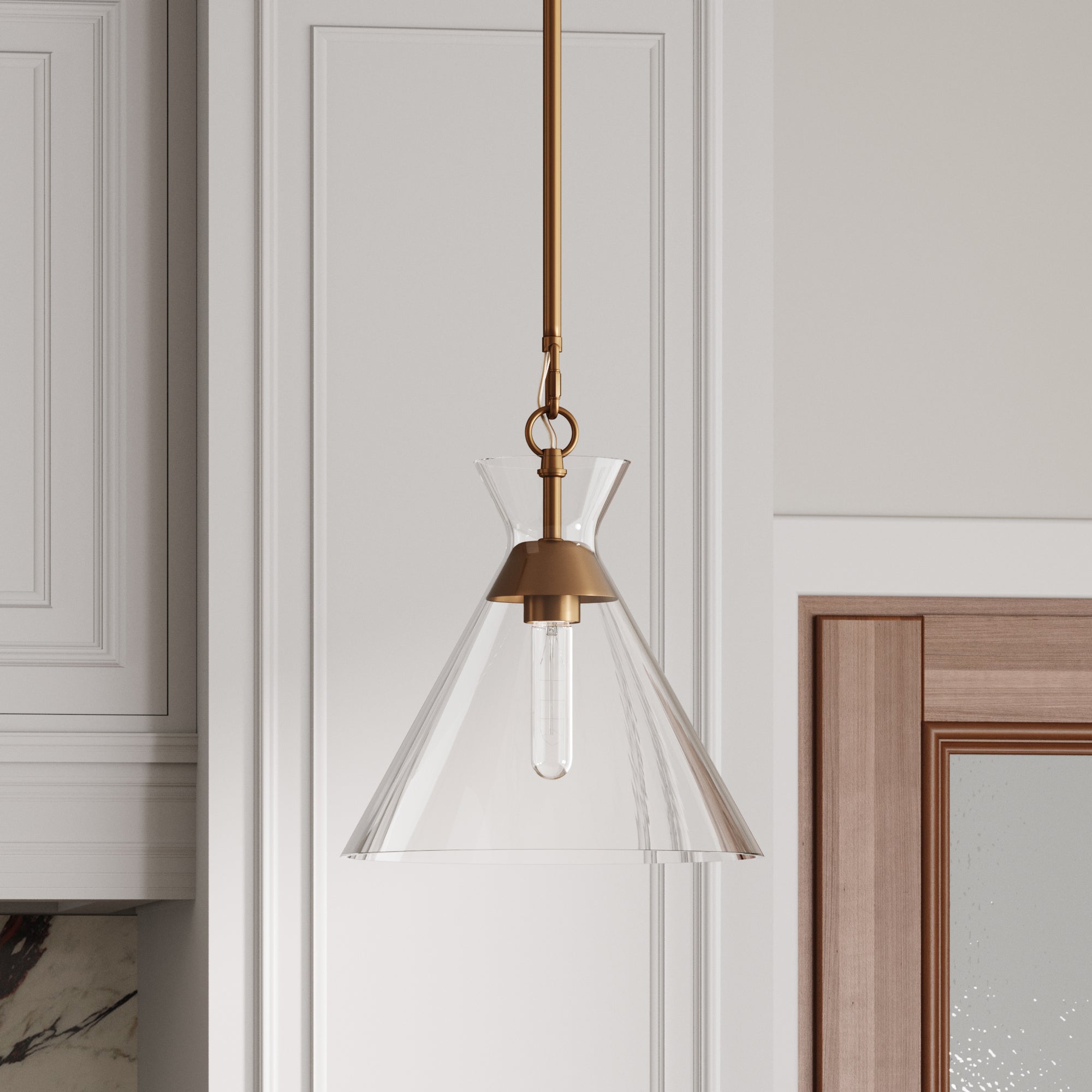 Modern Glam Glass Cone Vintage Pendant Lighting Brass