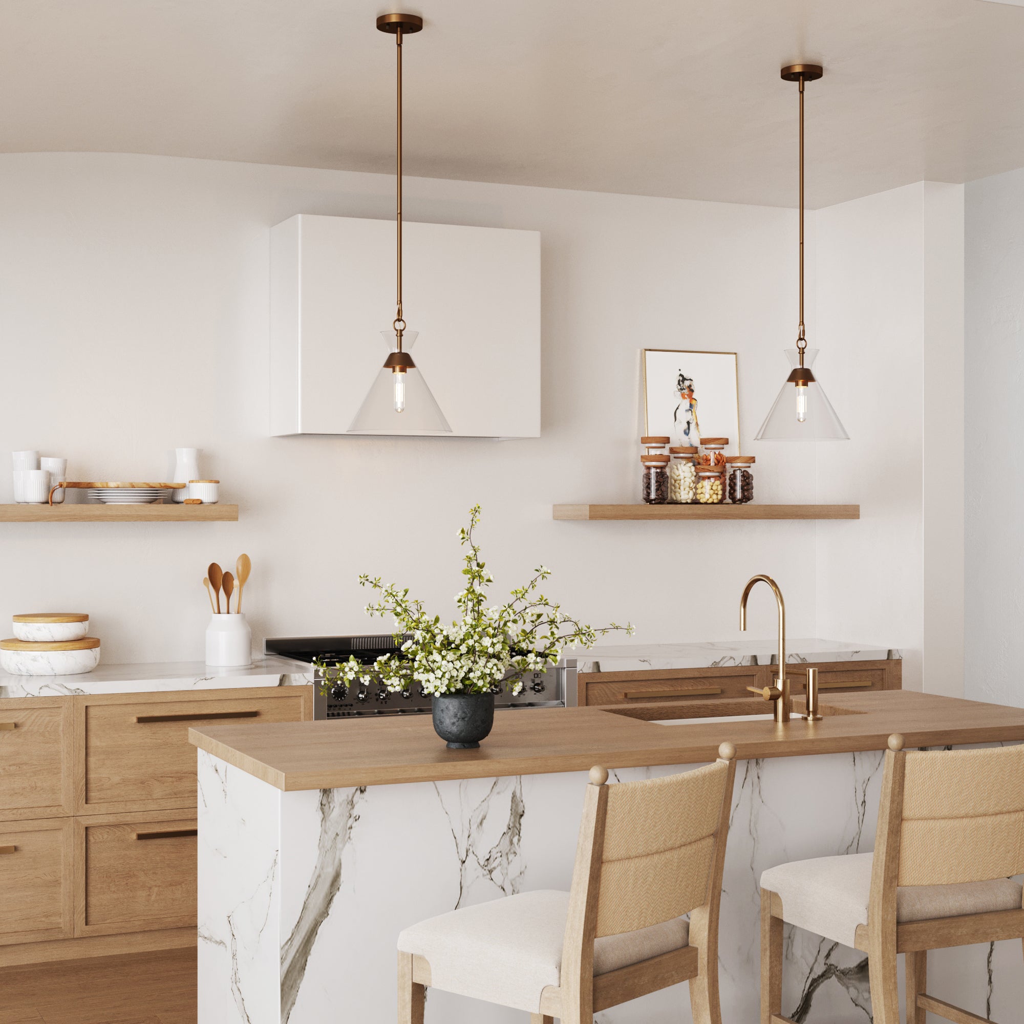 Modern Glam Glass Cone Vintage Pendant Lighting Brass - Nathan James
