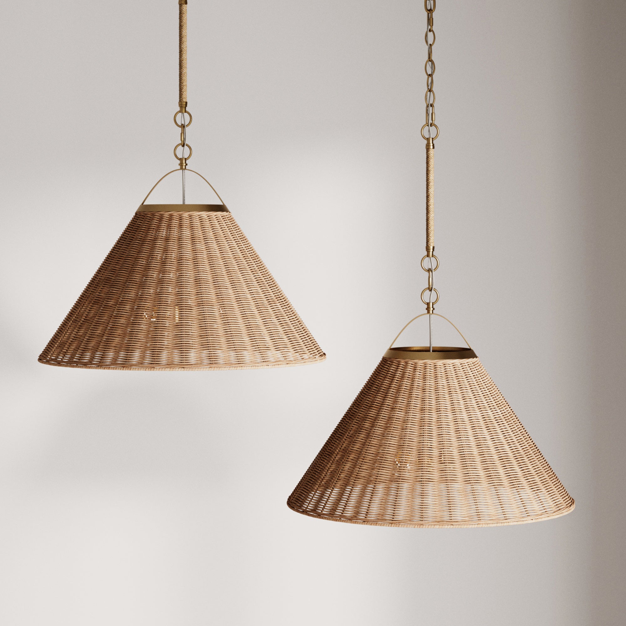 Modern Farmhouse Coastal Rattan Pendant Light Brass/Light Brown (Set of 2)