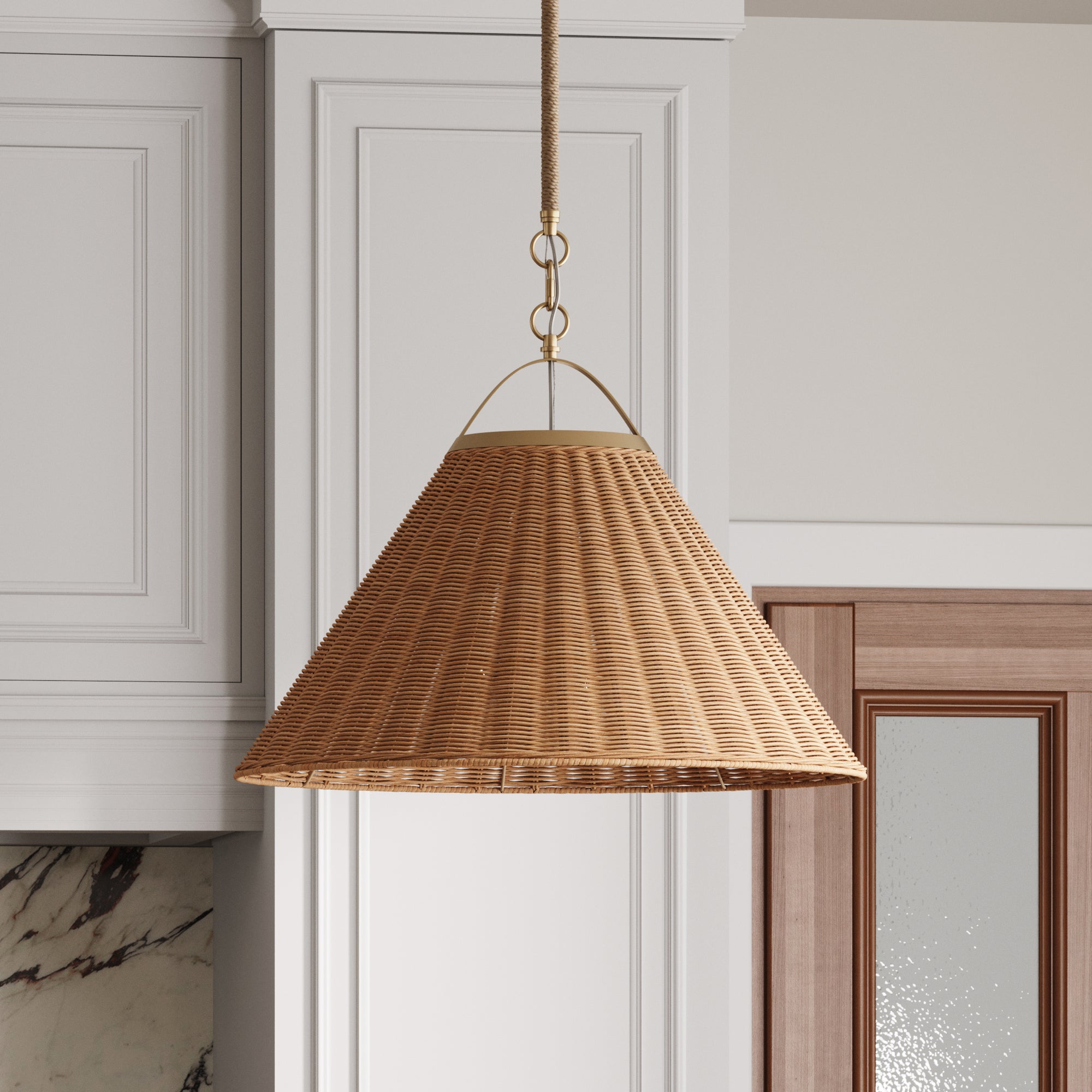 Modern Farmhouse Coastal Rattan Pendant Light Brass/Light Brown