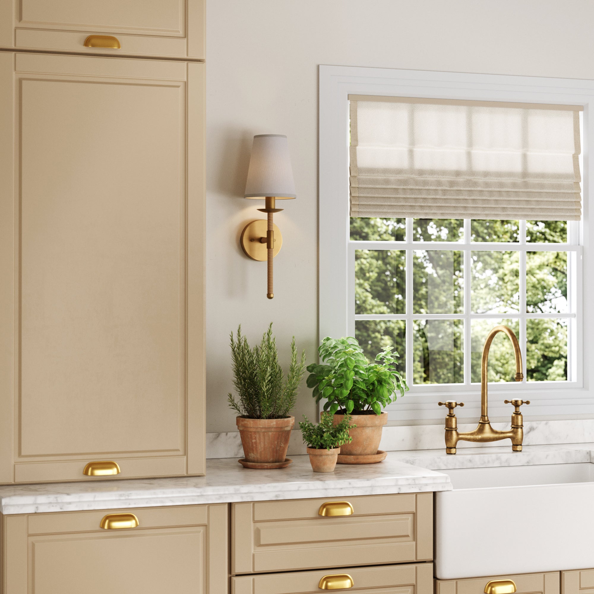 Coastal Vintaged Brass Wall Sconce with Fabric Shade - Nathan James