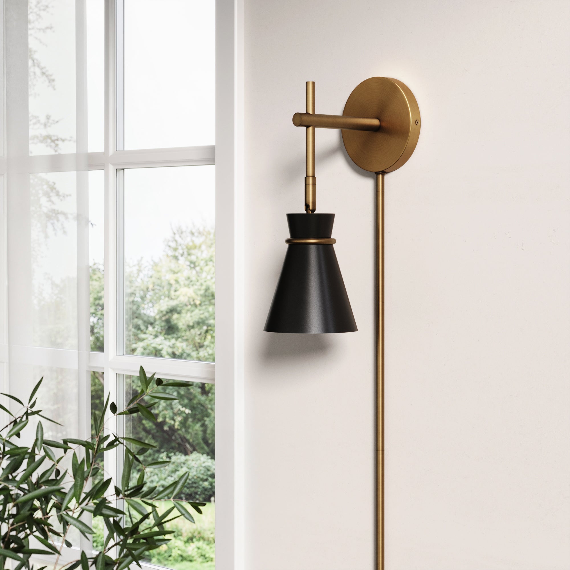 Modern Wall Light Plug-In Brass and Black - Nathan James
