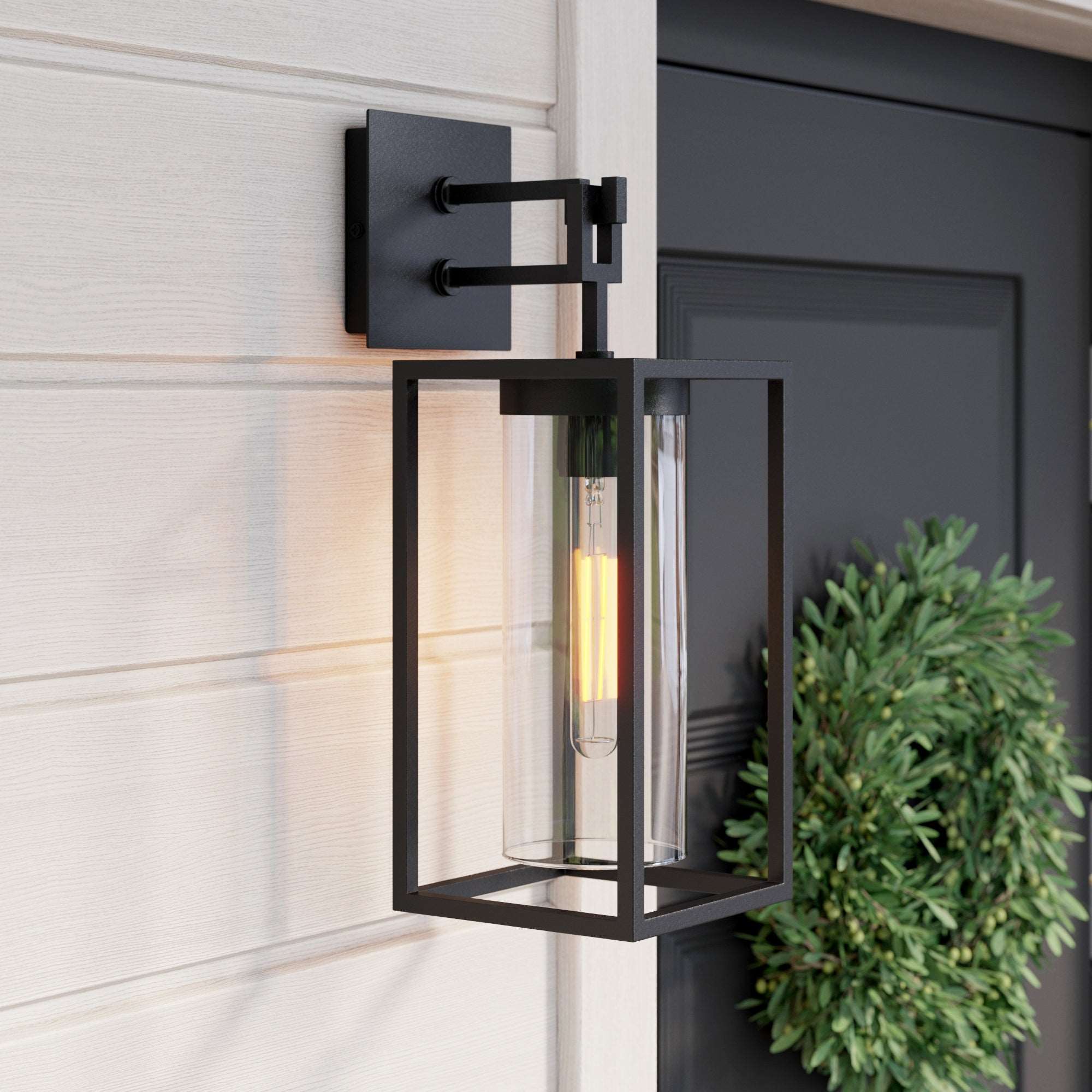 Metal & Glass Outdoor Lantern Wall Light Matte Black