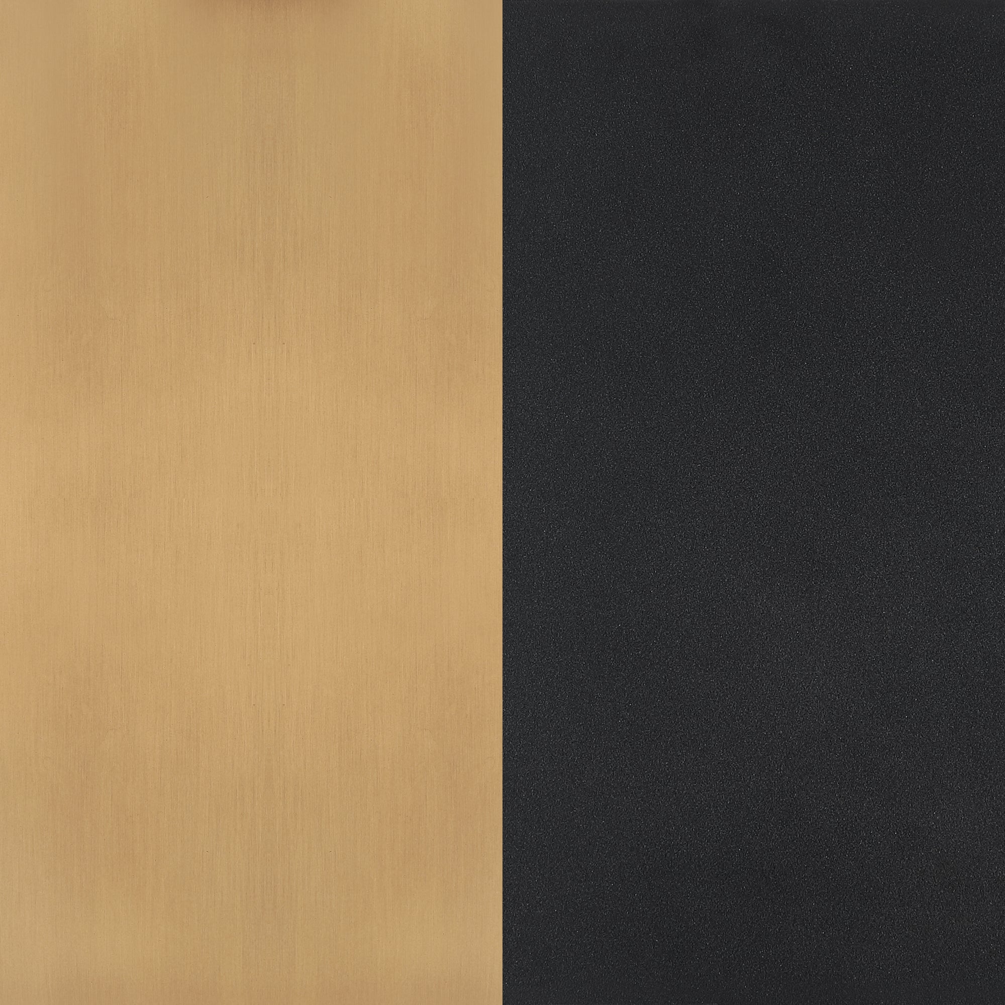 A vertical split image—gold brushed metal on the left, smooth matte black on the right—inspired by the Nathan James Plug-In Adjustable Metal Wall Light Black Brass for renter-friendly lighting solutions.