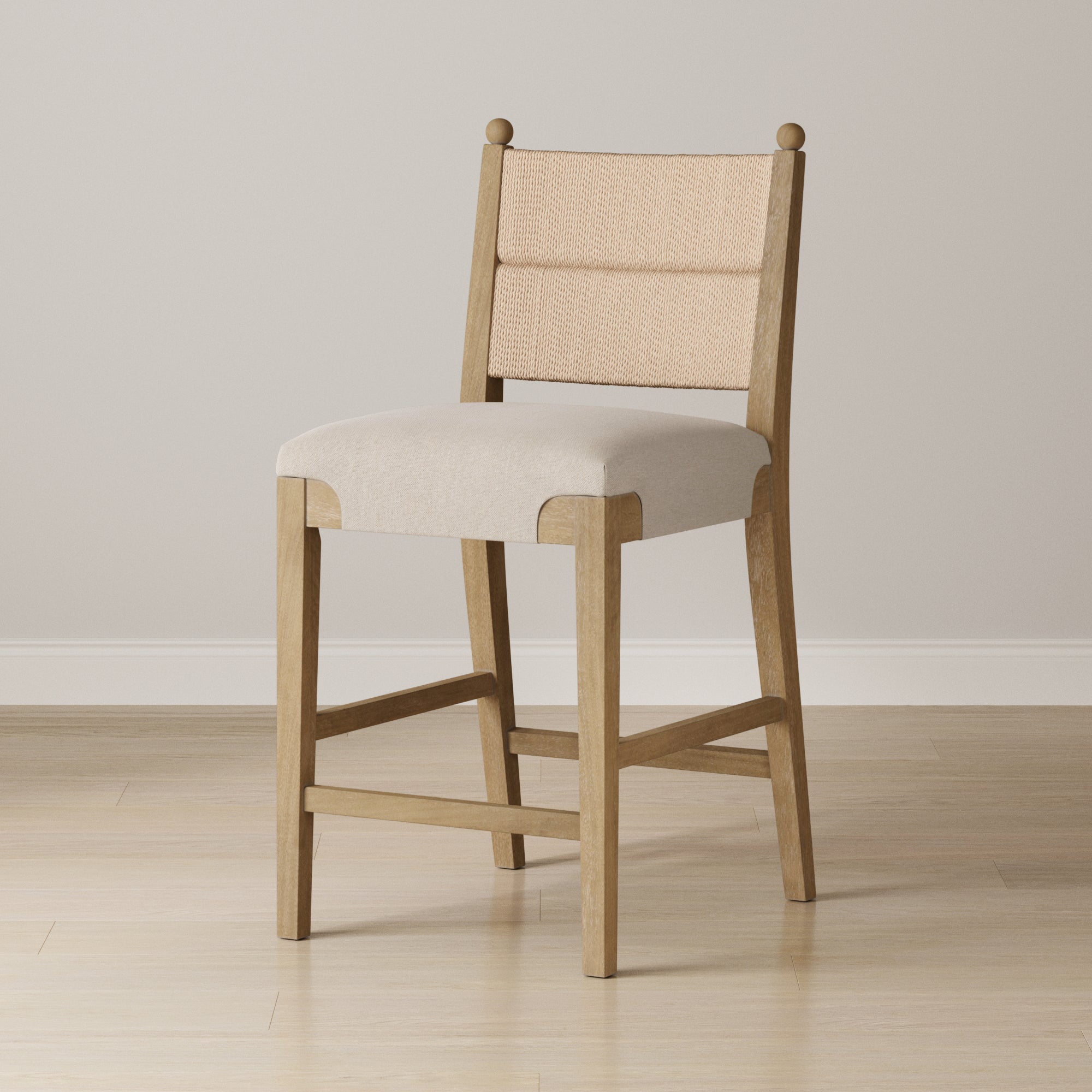 Seagrass & Wood Counter Height Bar Stool Light Brown