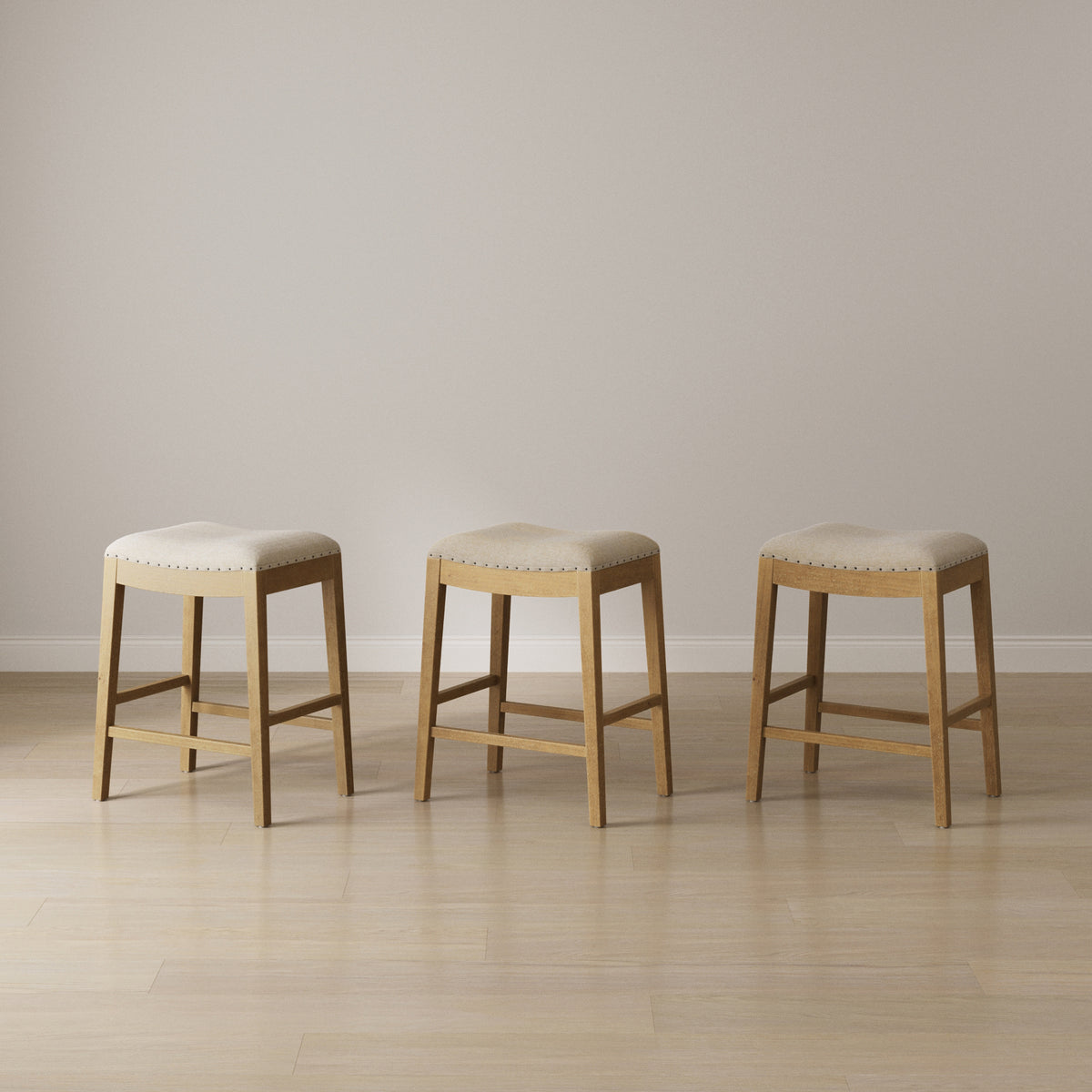 Modern Wood Backless Counter Stool Flax/Light Brown (Set of 3) - Nathan James