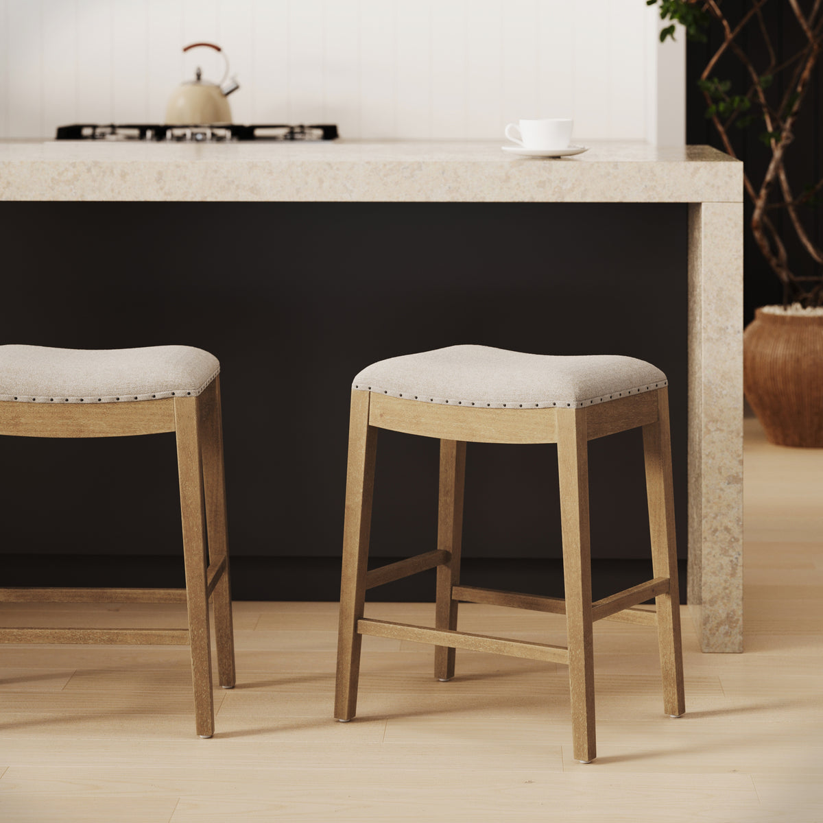 Modern Wood Backless Counter Stool Flax/Light Brown - Nathan James