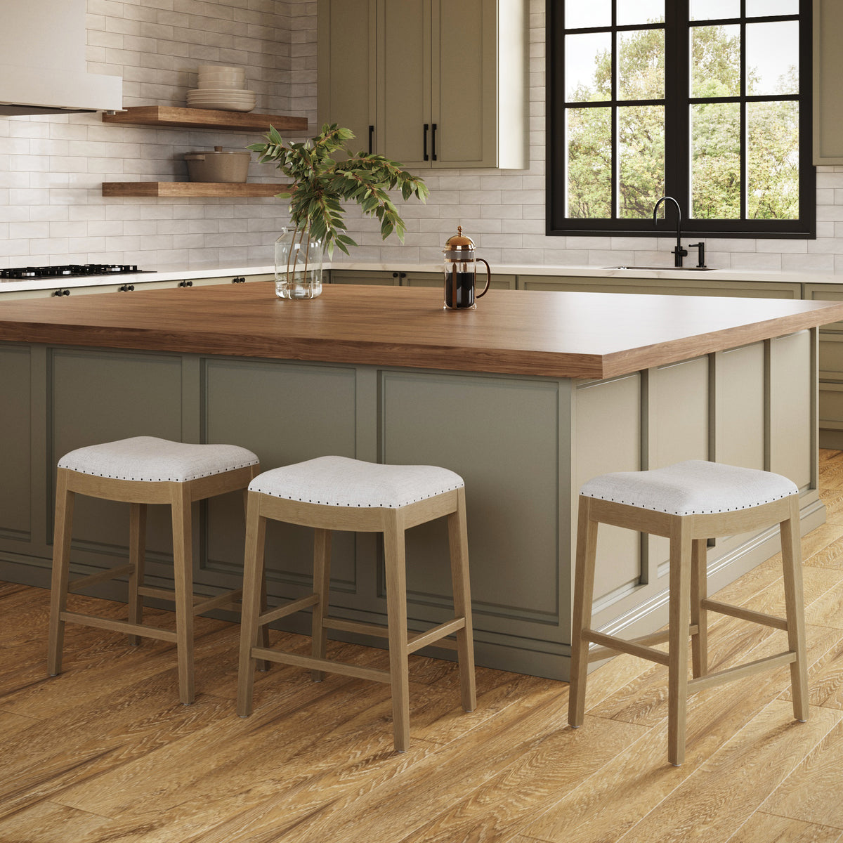 Modern Wood Backless Counter Stool Gray (Set of 3)