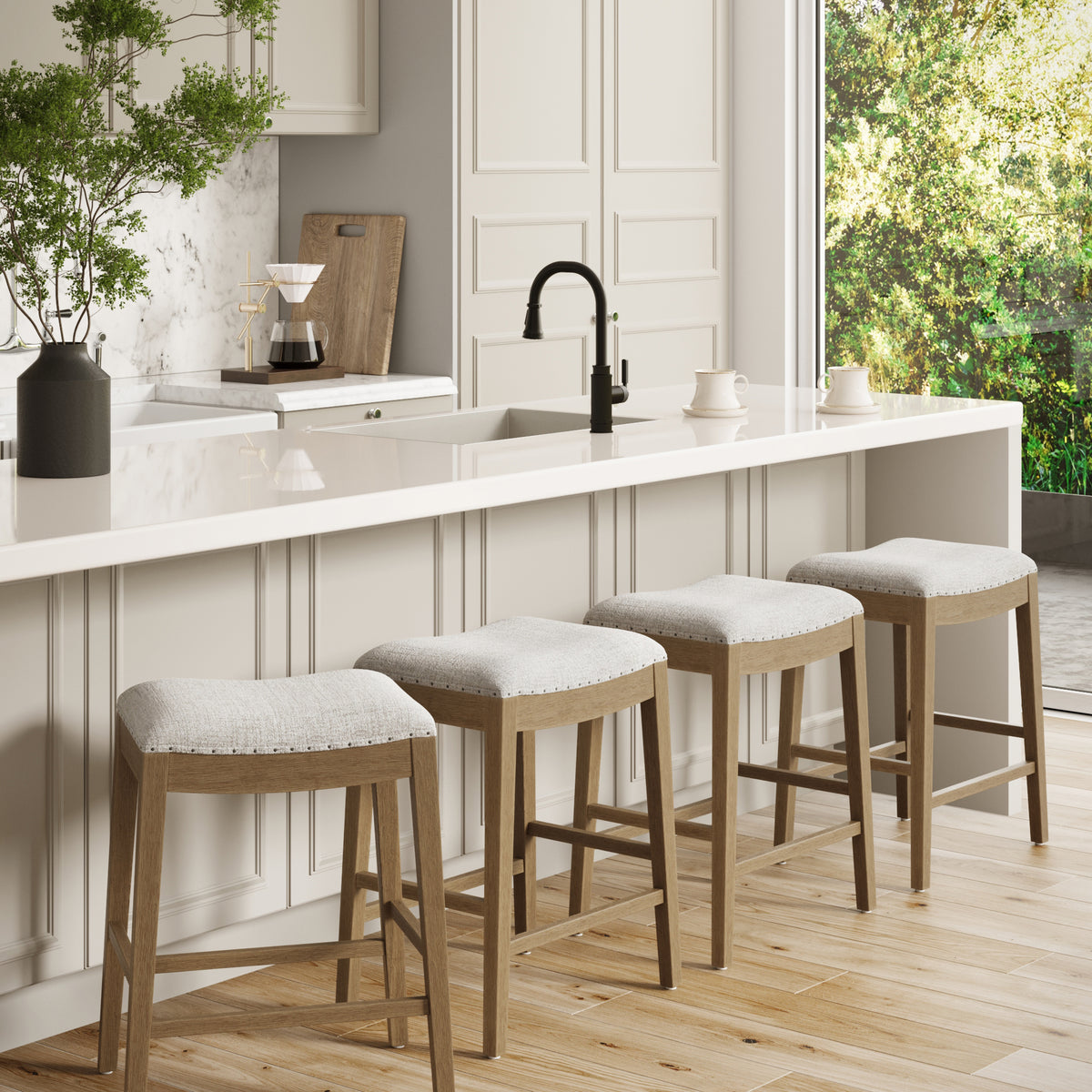 Modern Wood Backless Counter Stool Gray (Set of 4)
