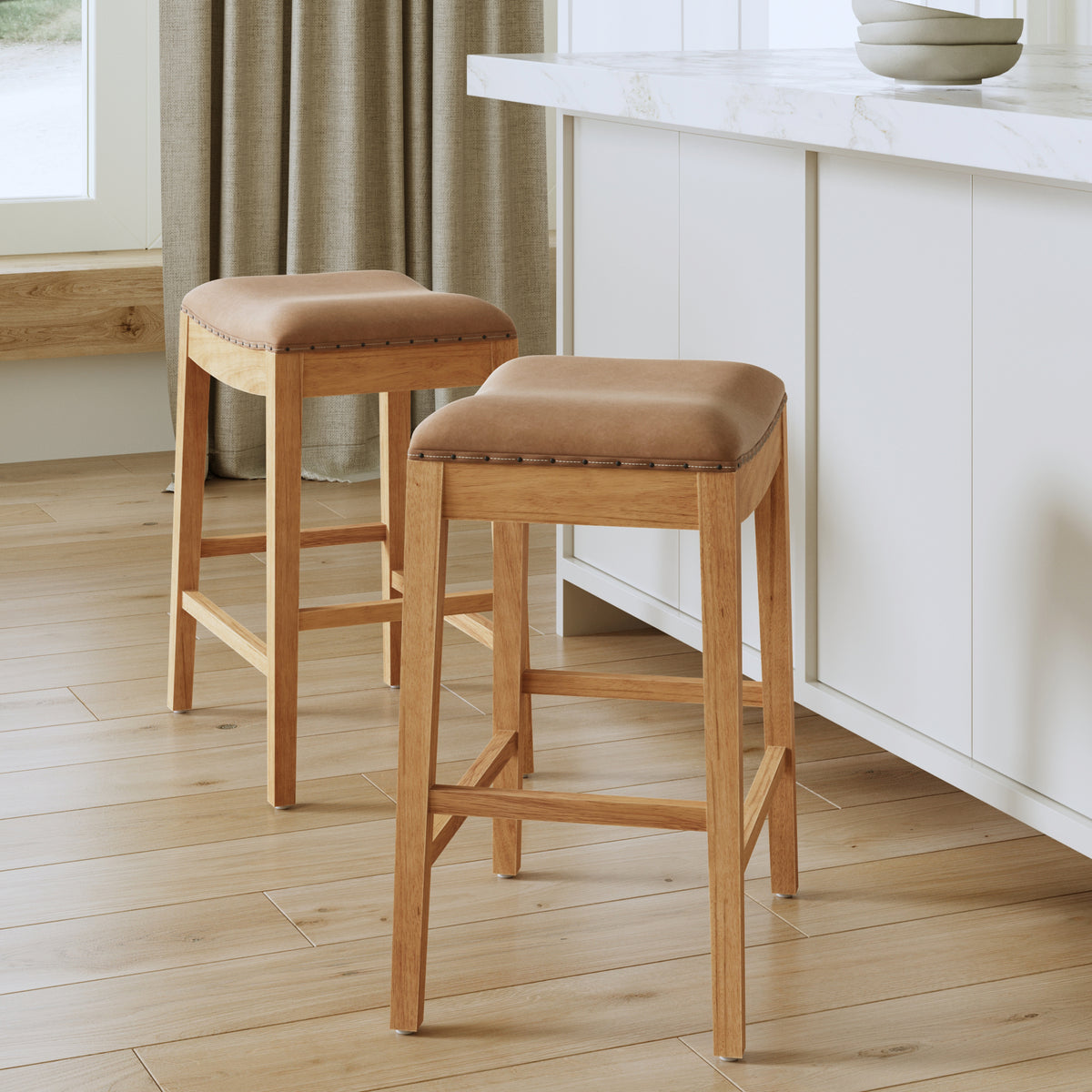 Modern Wood Backless Counter Stool Light Brown (Set of 2)