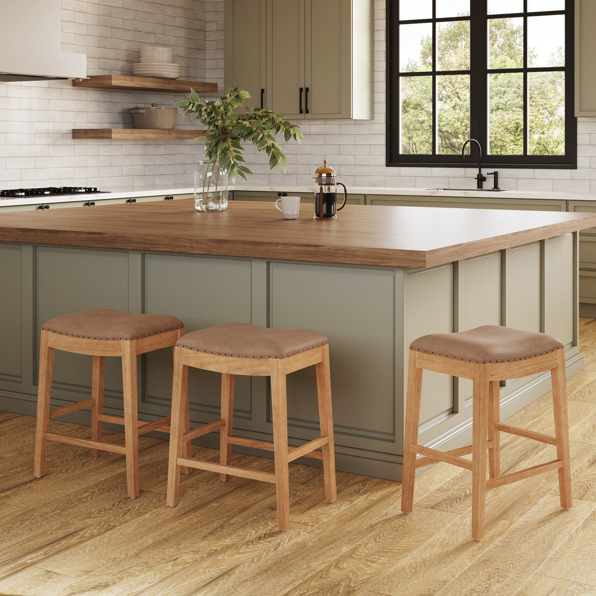 Modern Wood Backless Counter Stool Light Brown (Set of 3)
