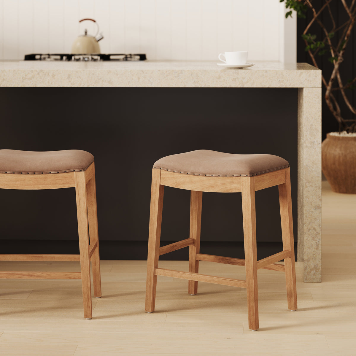 Modern Wood Backless Counter Stool Light Brown