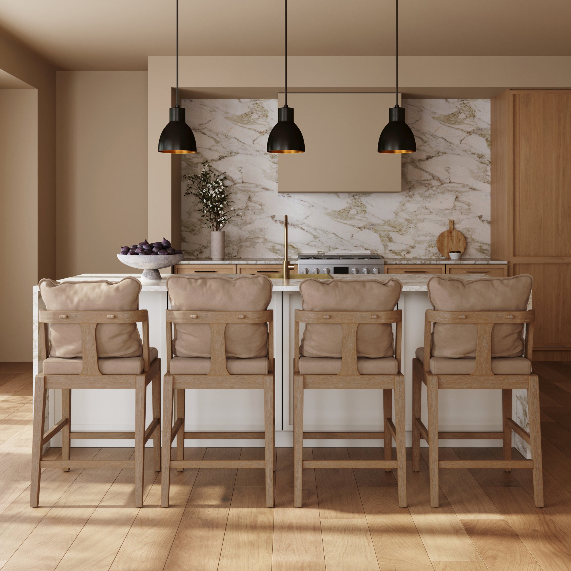 Chuck Bar Stool Faux Leather Set of 4 Light Brown | Nathan James