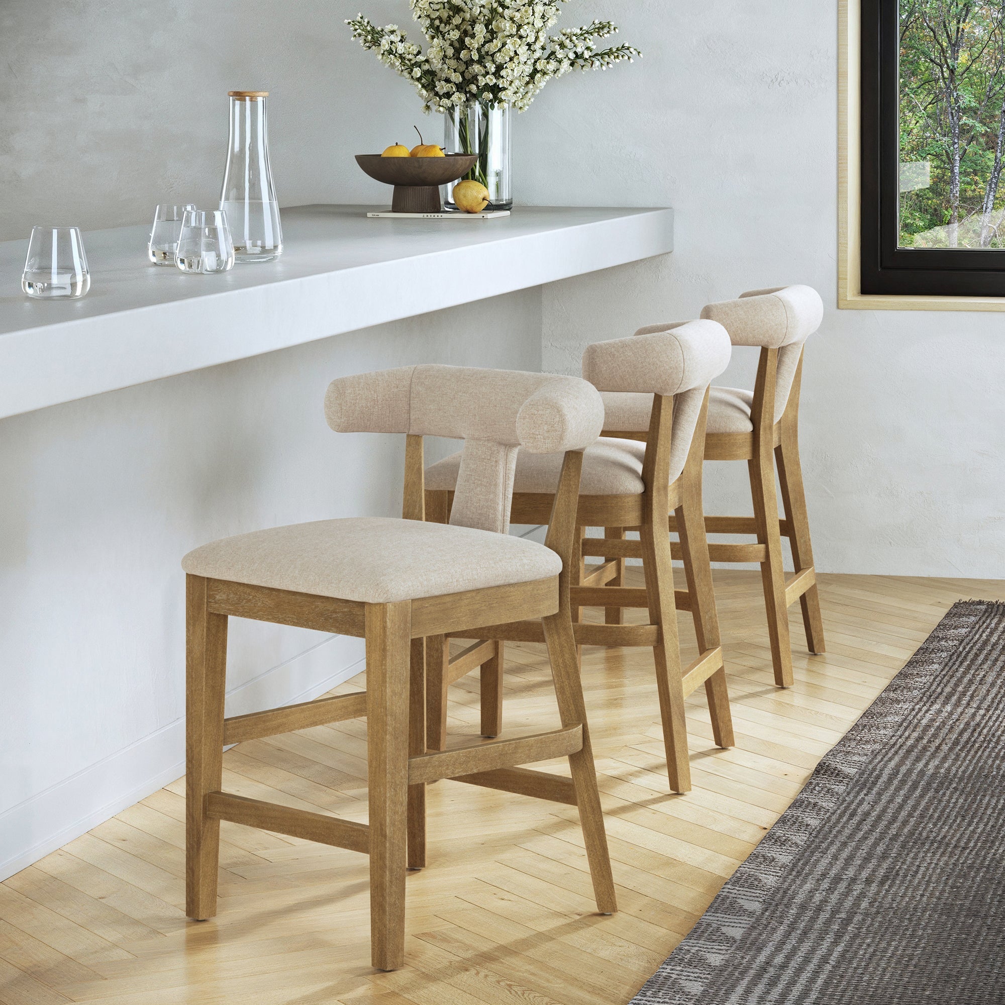 Modern Upholstered Bar Stools with Back Light Brown (Set of 3) - Nathan James