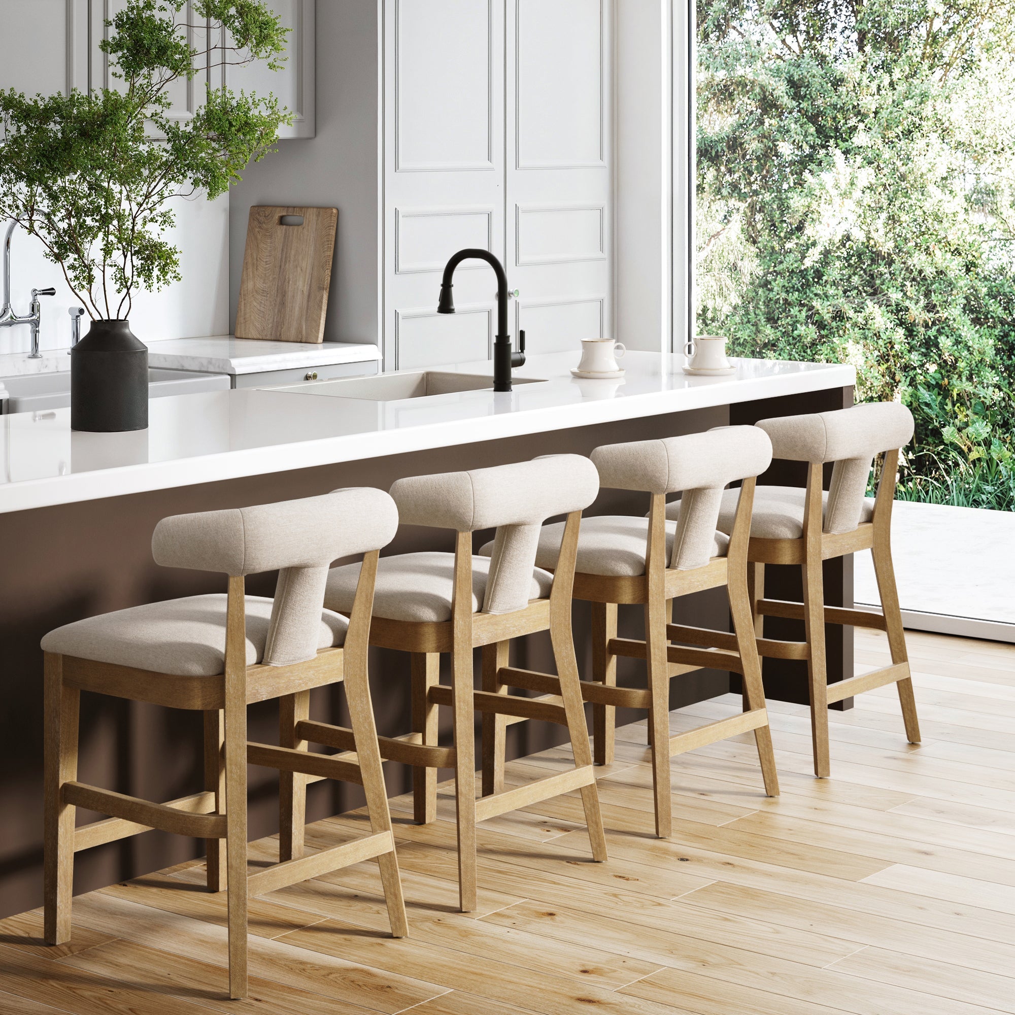 Modern Upholstered Bar Stools with Back Light Brown (Set of 4) - Nathan James