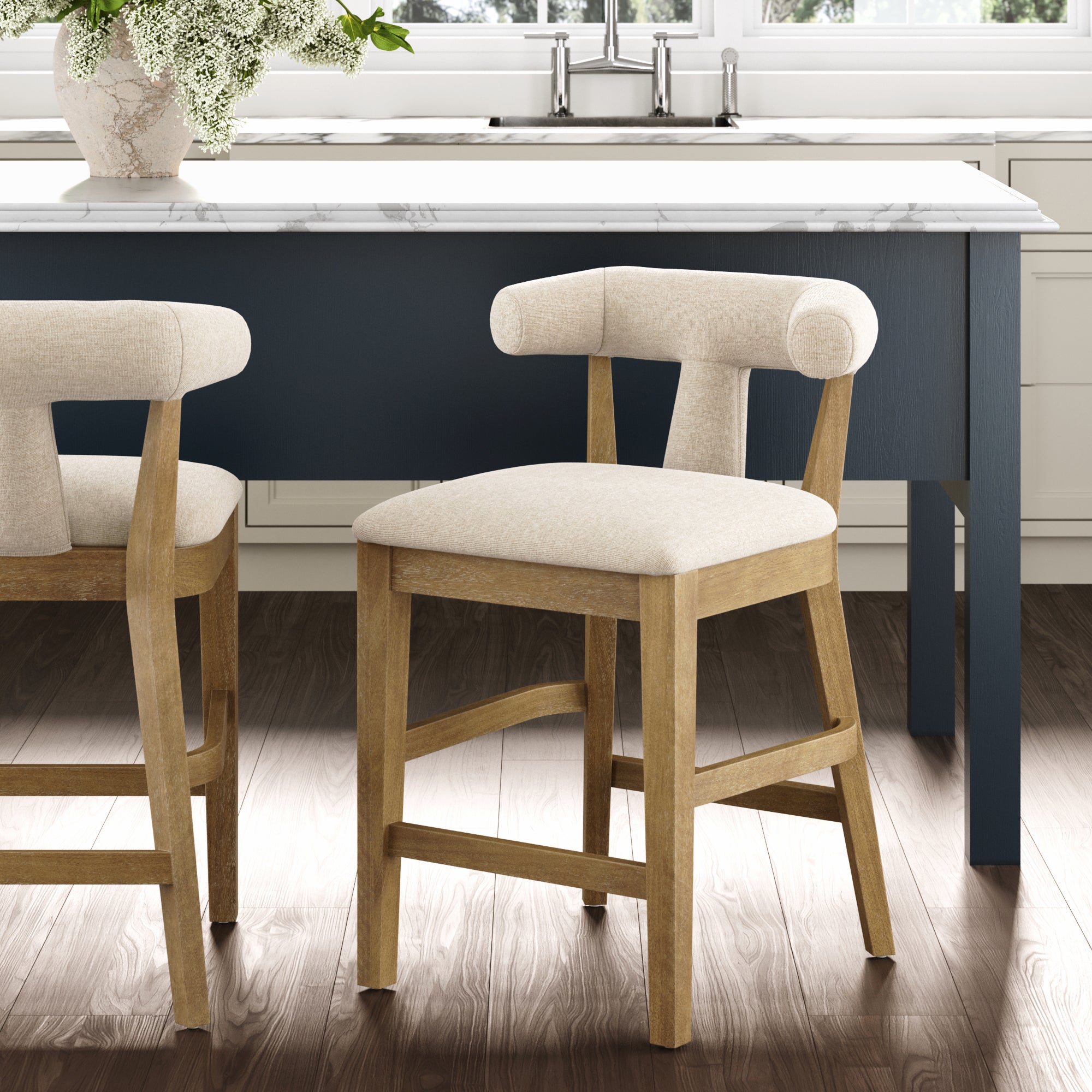 Modern Upholstered Bar Stool with Back Light Brown - Nathan James