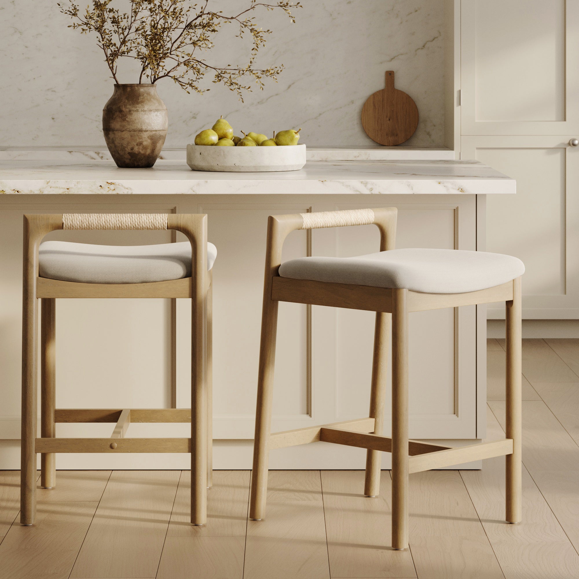Modern Wooden Upholstered Low Back Counter Stool Light Brown (Set of 2)