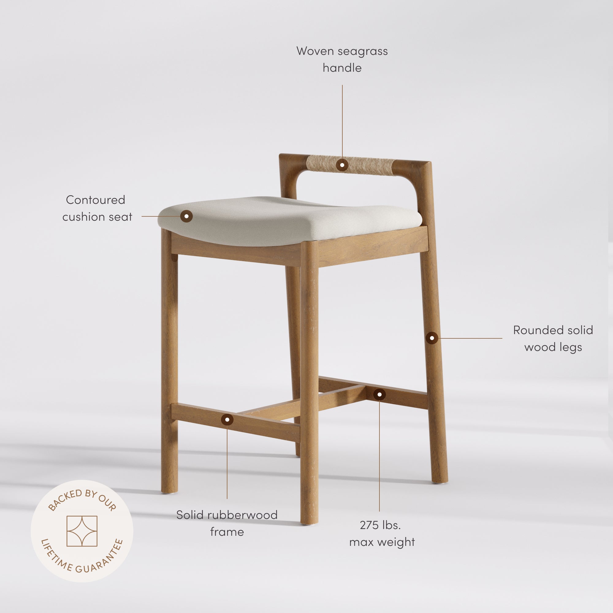 Modern Wooden Upholstered Low Back Counter Stool Light Brown (Set of 4) - Nathan James