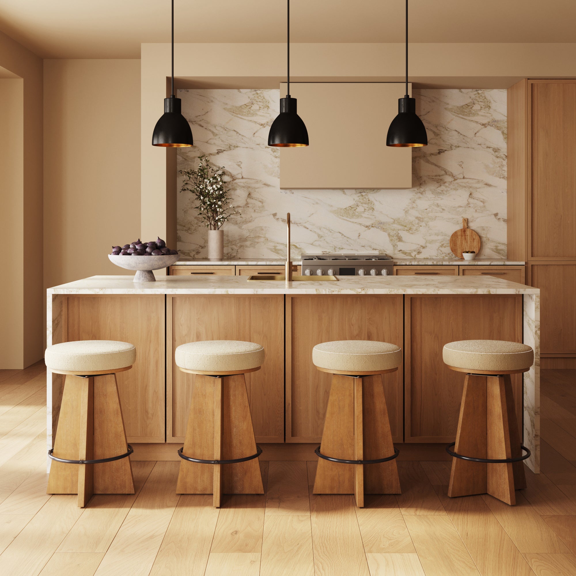 Modern Backless Swivel Boucle Counter Stool with Pedestal Legs (Set of 4) - Nathan James