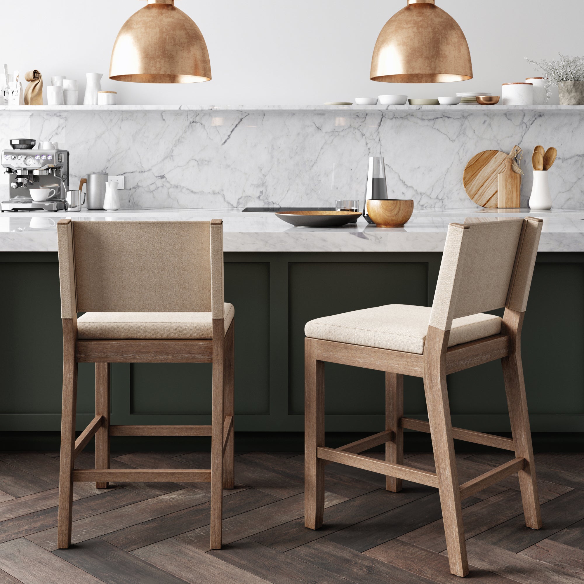 Wood Counter Height Bar Stools Light Brown Flax (Set of 2) - Nathan James