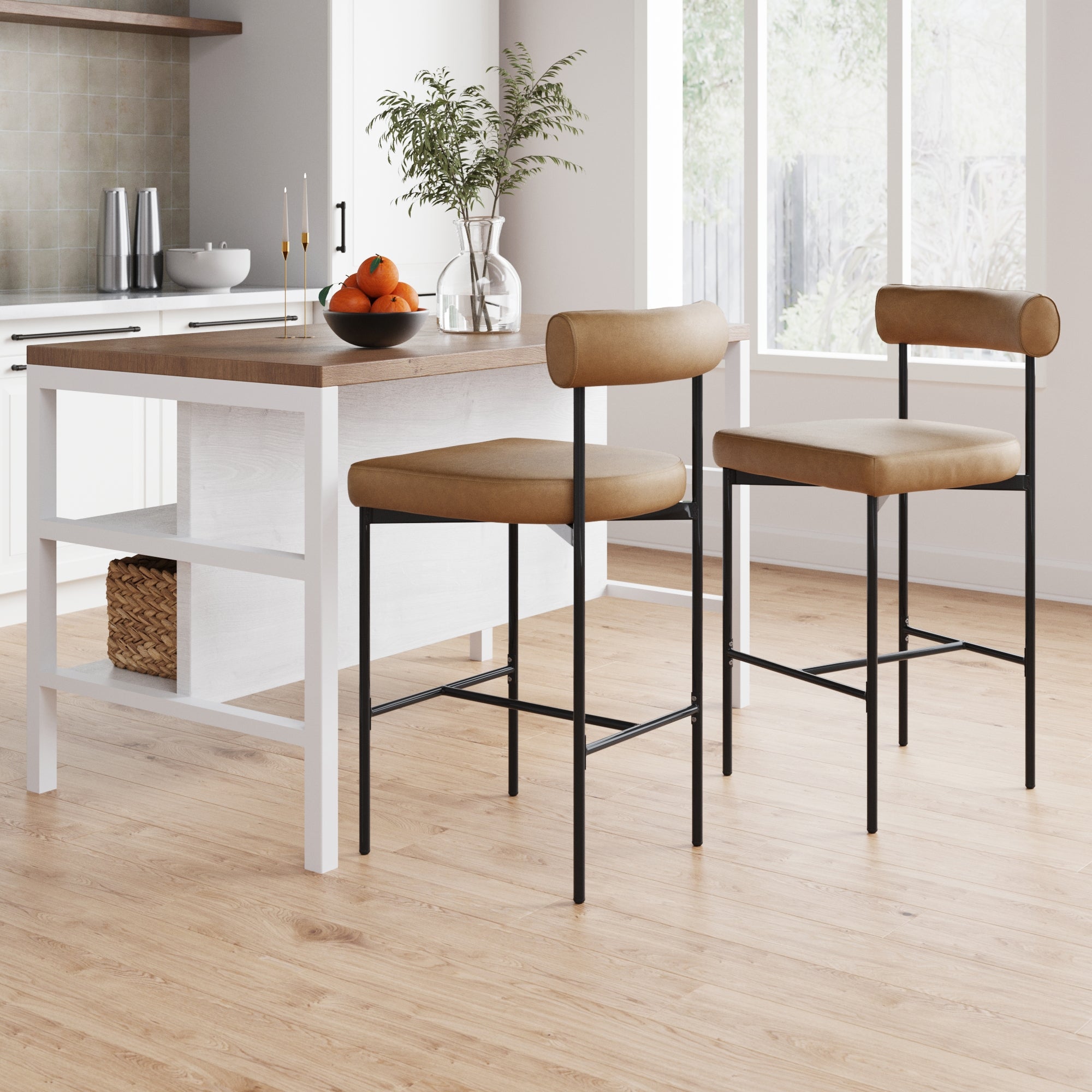 Faux Leather Counter Height Bar Stools Brown (Set of 2) - Nathan James