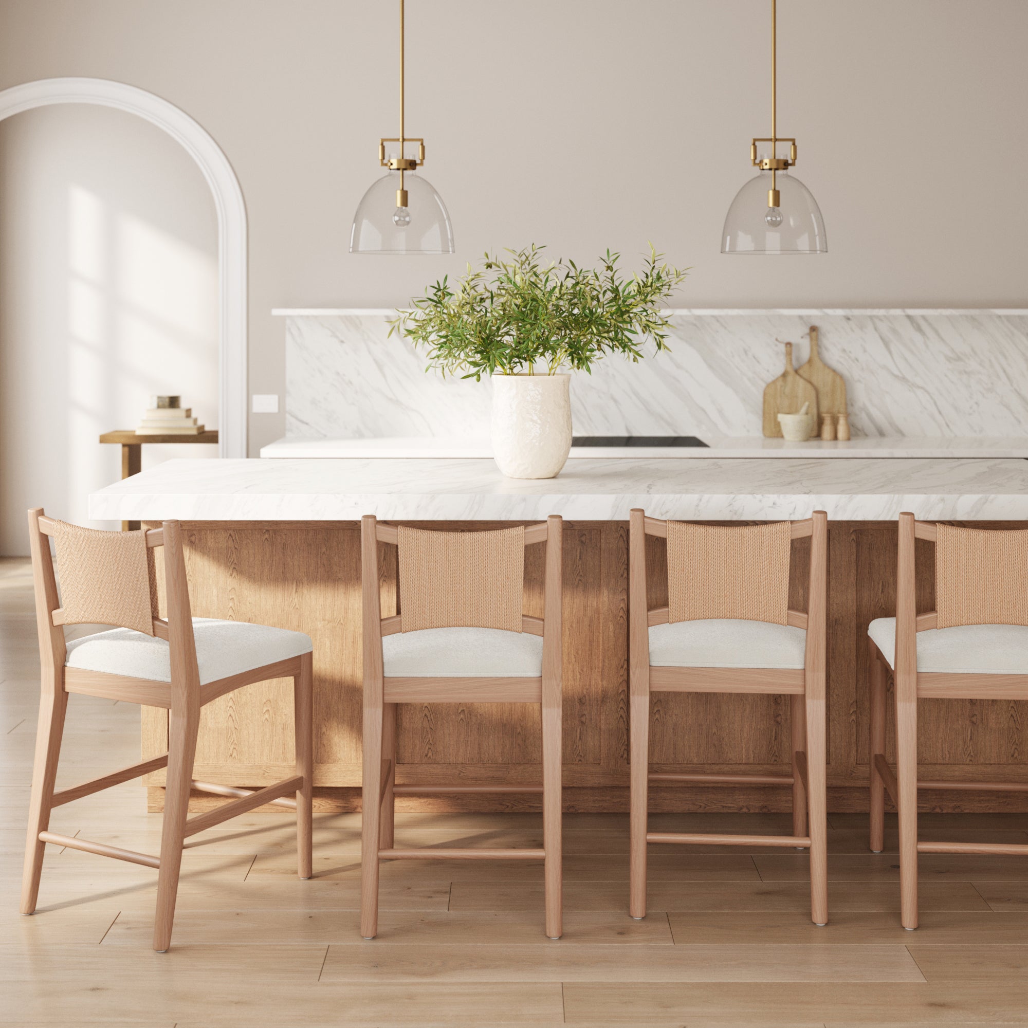 Modern Seagrass Back Arched Wood Counter Stool Raw Oak (Set of 4)