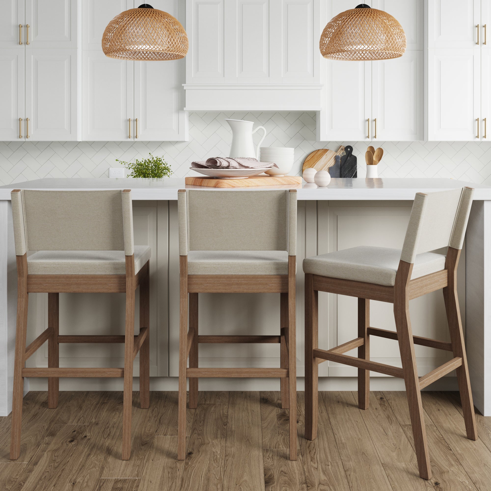 Wood Upholstered Bar Stools Light Brown (Set of 3) - Nathan James