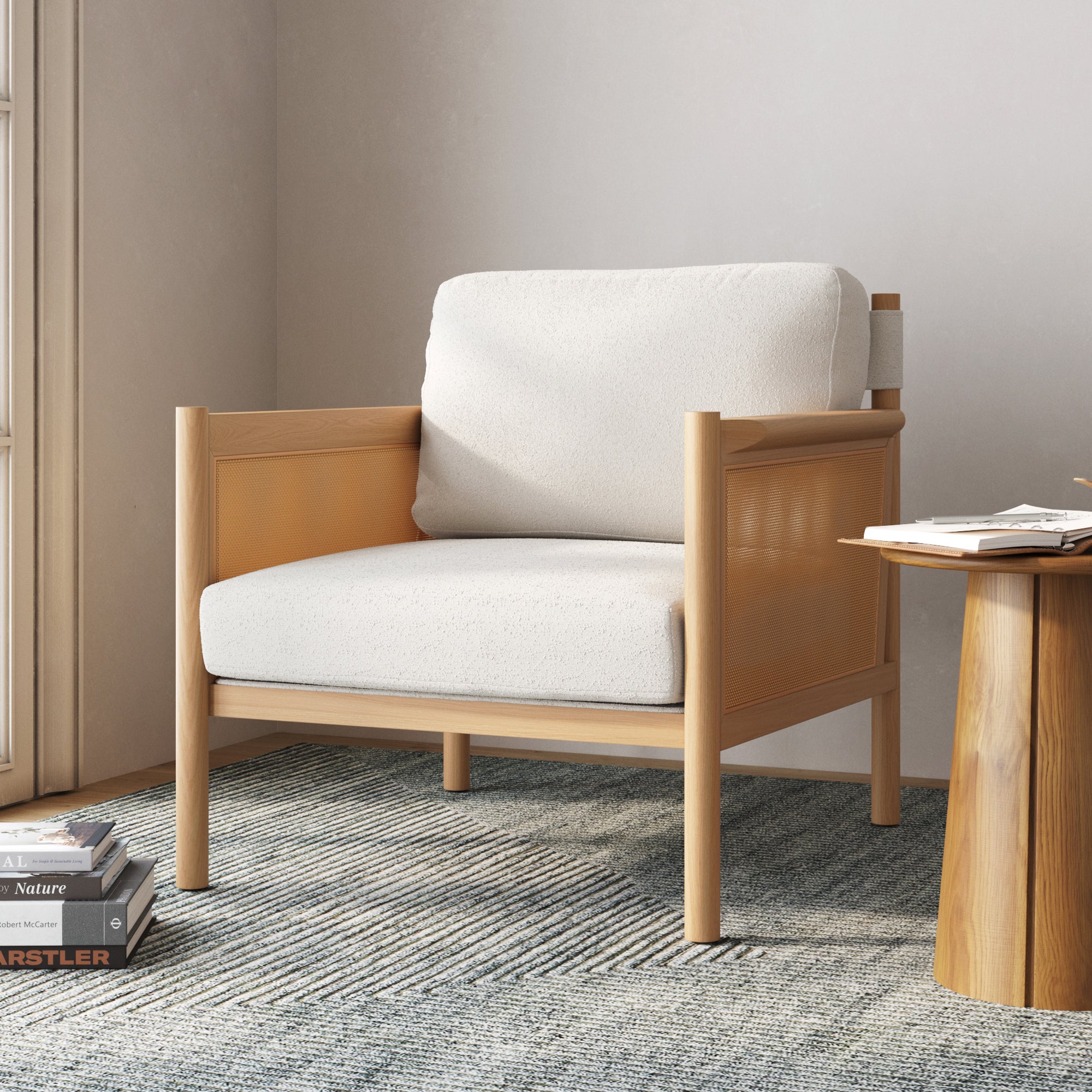 Hemming Accent Chair Solid Wood Boucle Cream | Nathan James