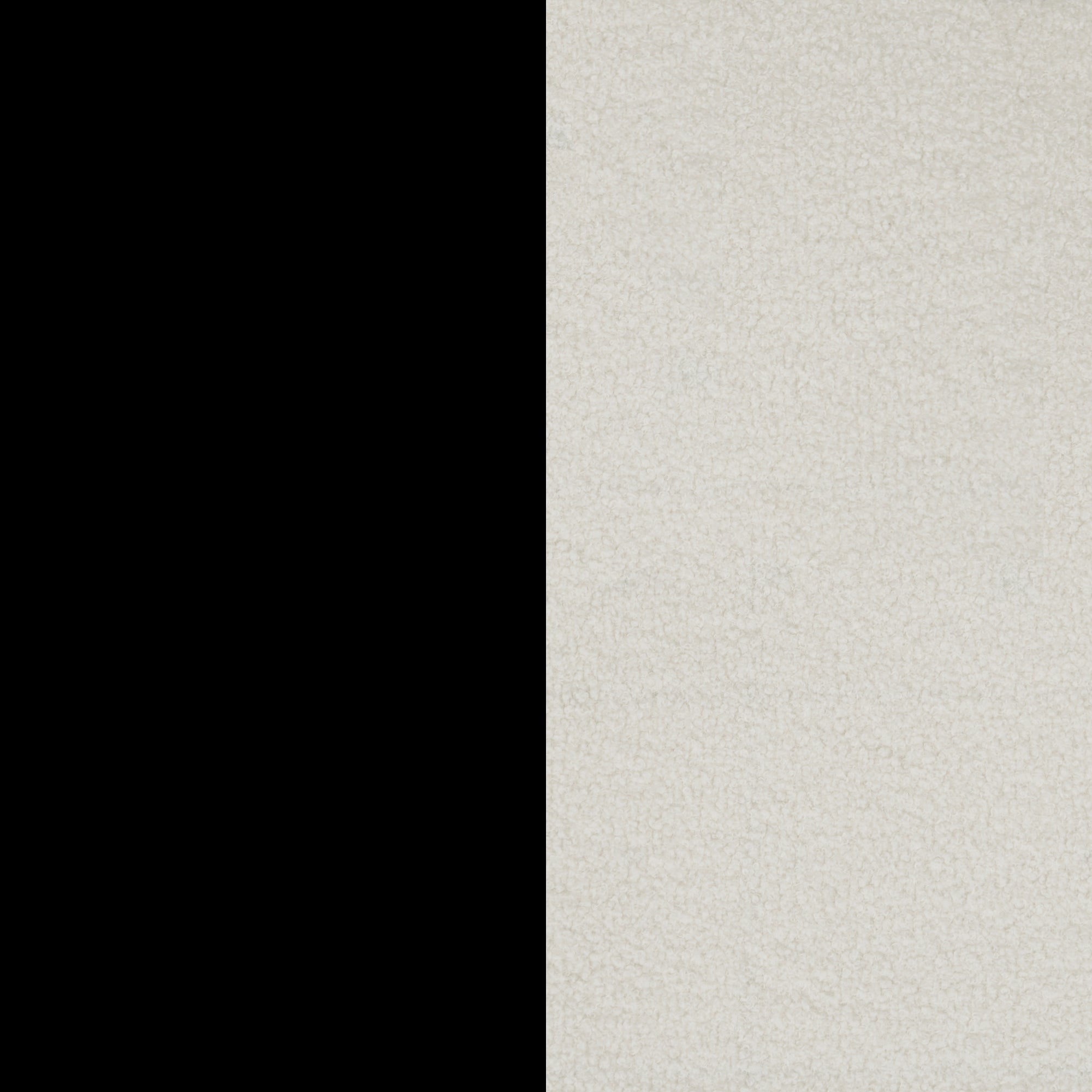 A vertical image split in half: the left side is solid black, and the right side is an off-white, textured surface.