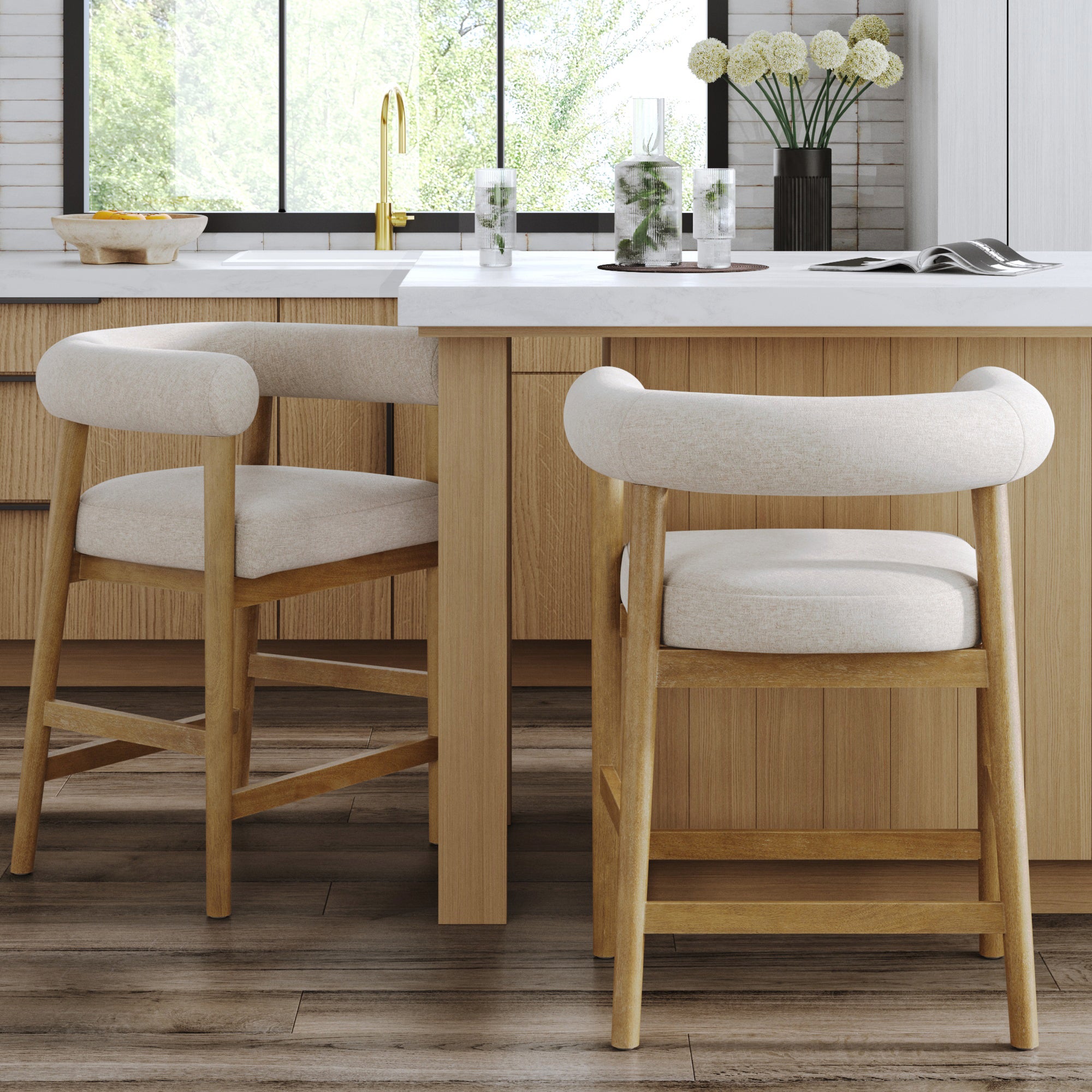 Modern Barrel Bar Stool with Curved Back Flax/Light Brown (Set of 2) - Nathan James