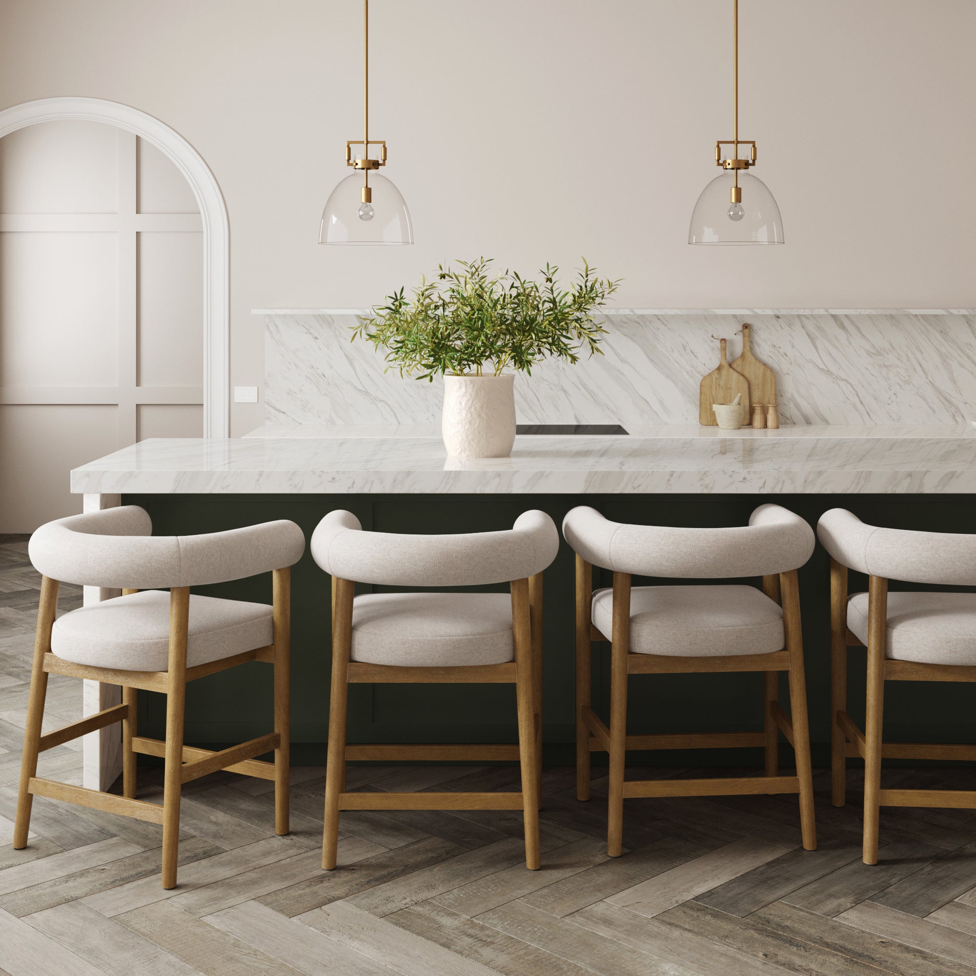Modern Barrel Bar Stool with Curved Back Flax/Light Brown (Set of 4) - Nathan James