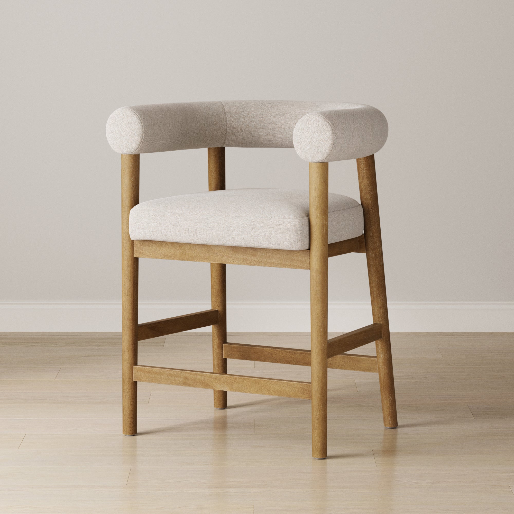 Modern Barrel Counter Bar Stool with Curved Back Flax/Light Brown - Nathan James