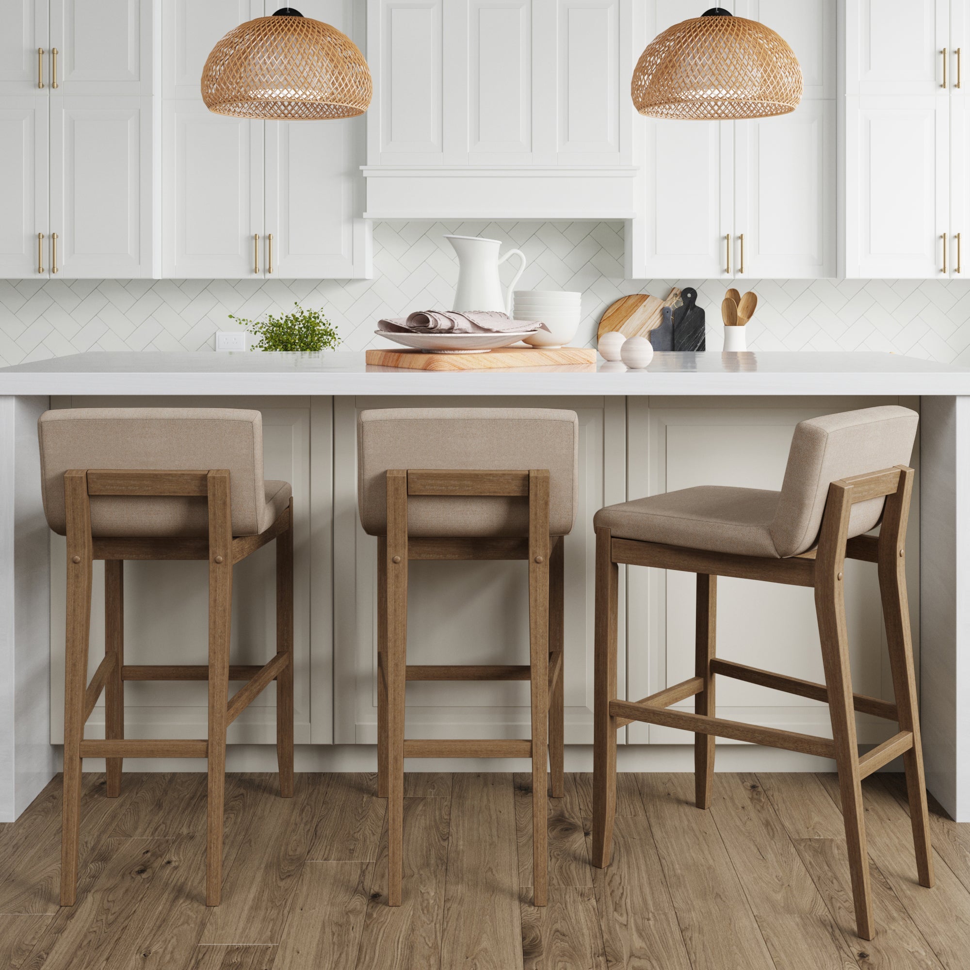 Exposed Wood Back Bar Stools Brown (Set of 3) - Nathan James