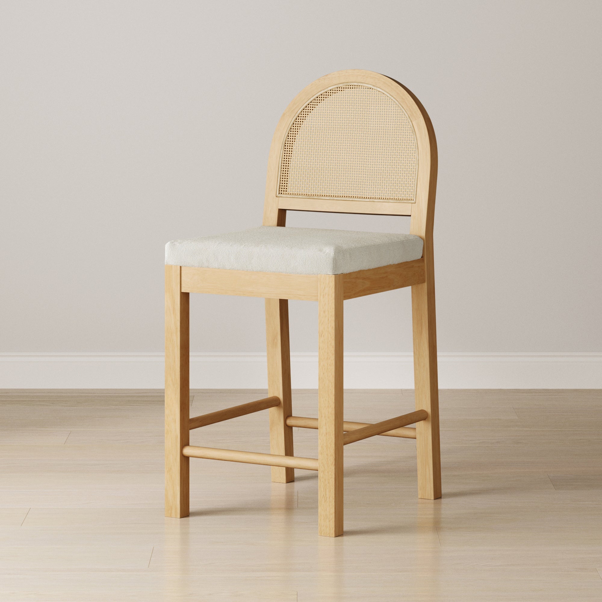 Boucle & Rattan Counter Height Bar Stool Warm Pine