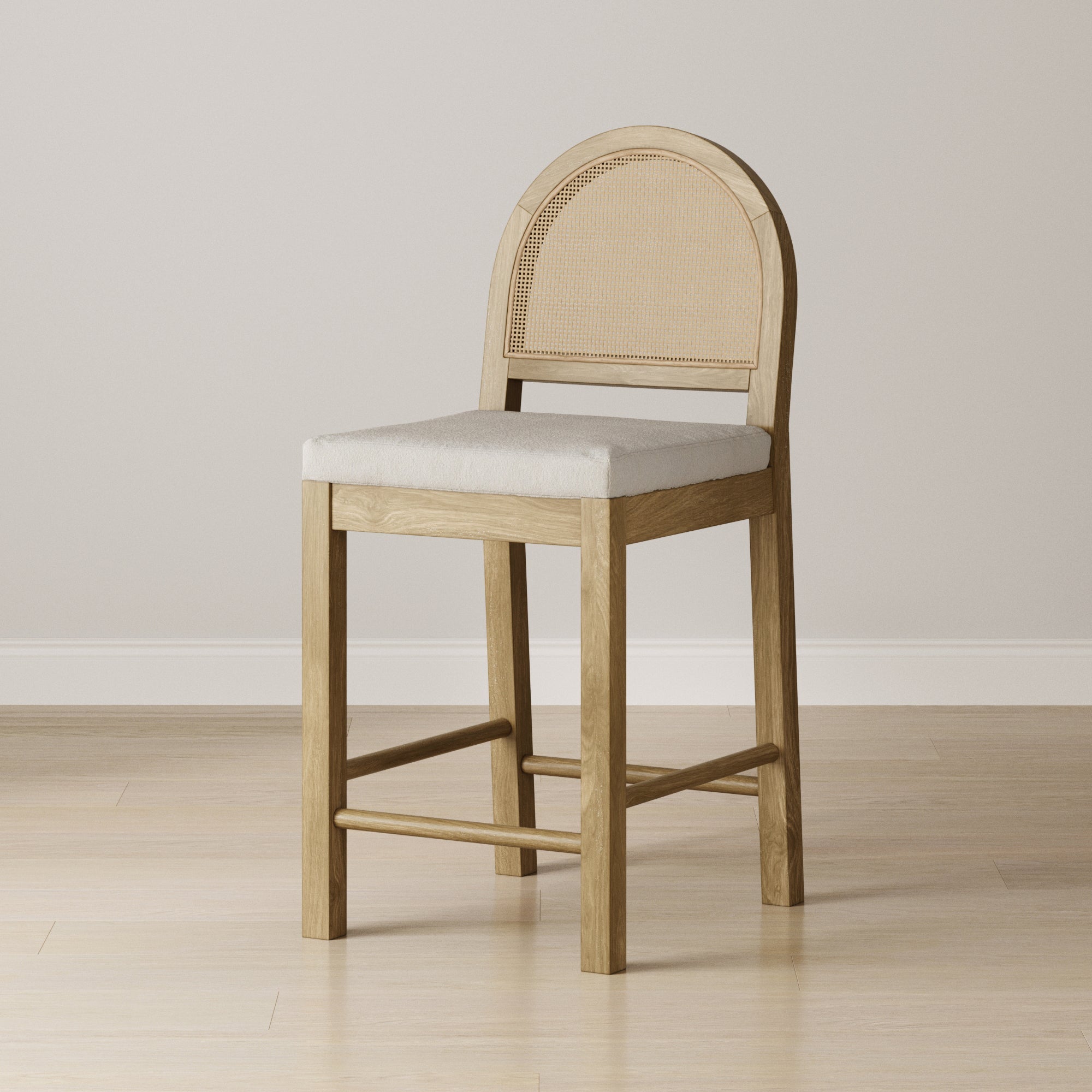 Boucle & Rattan Counter Height Bar Stool Light Brown