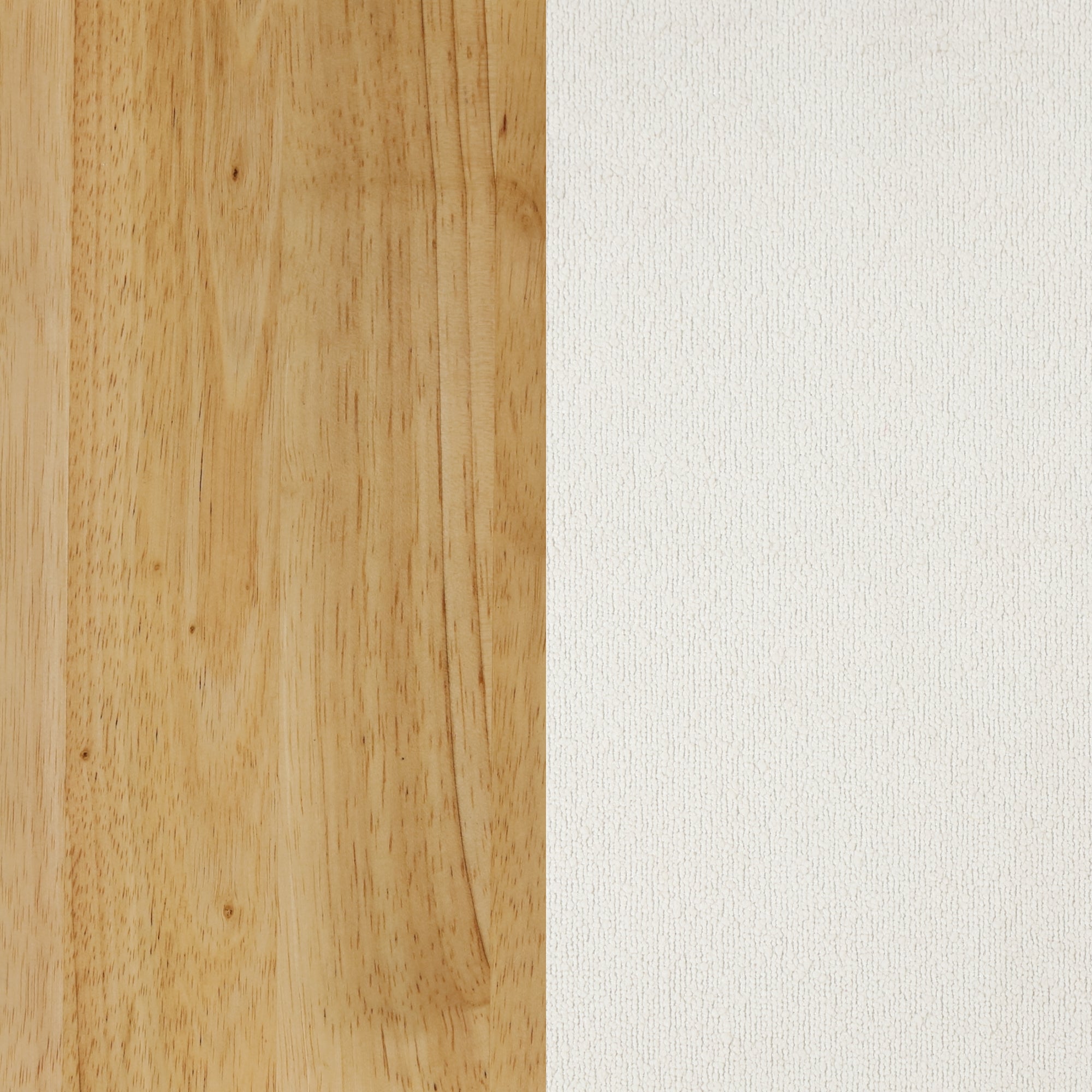 A split image showing natural light wood texture on the left and a smooth, off-white textured surface on the right.