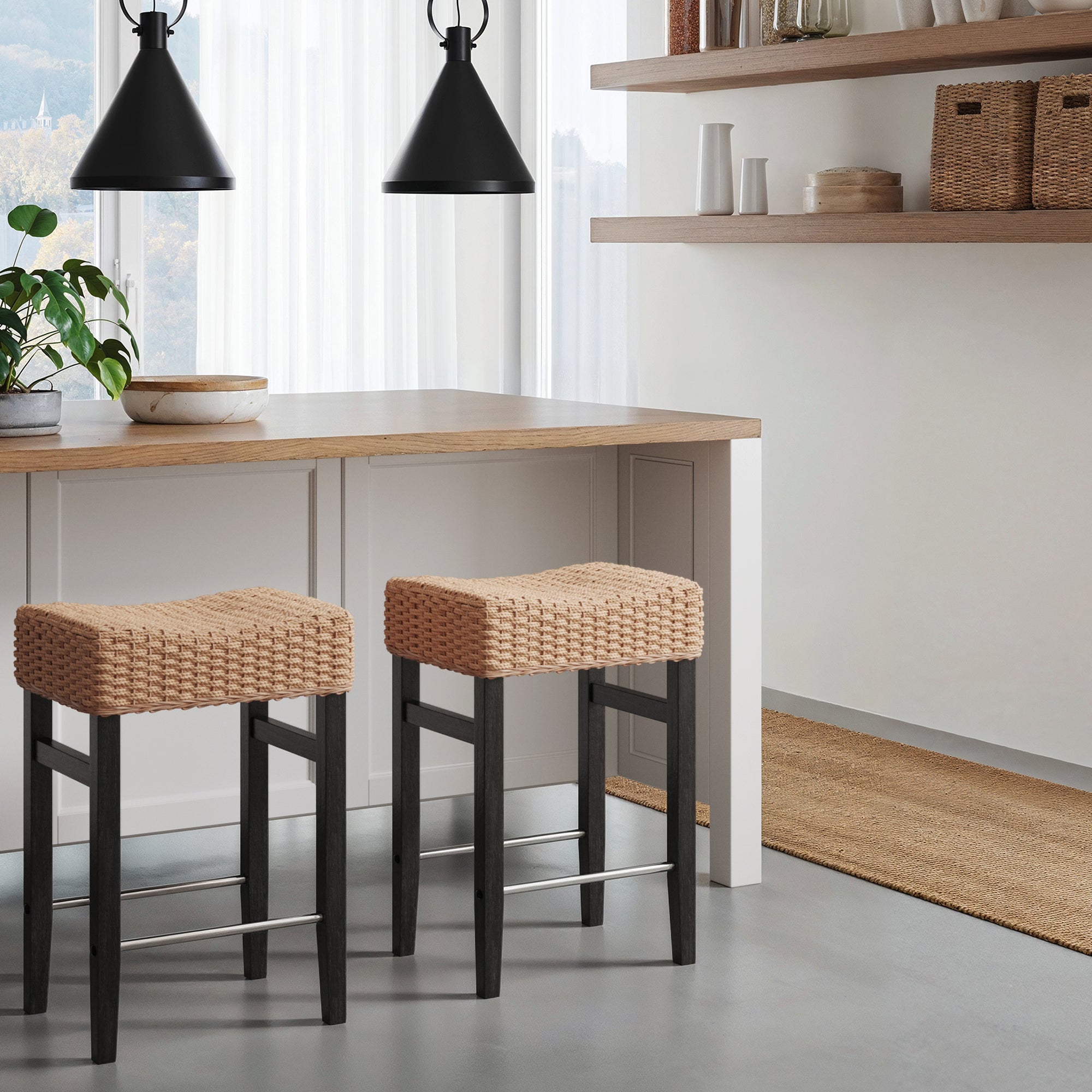 Seagrass Counter Height Bar Stools Black (Set of 2) - Nathan James