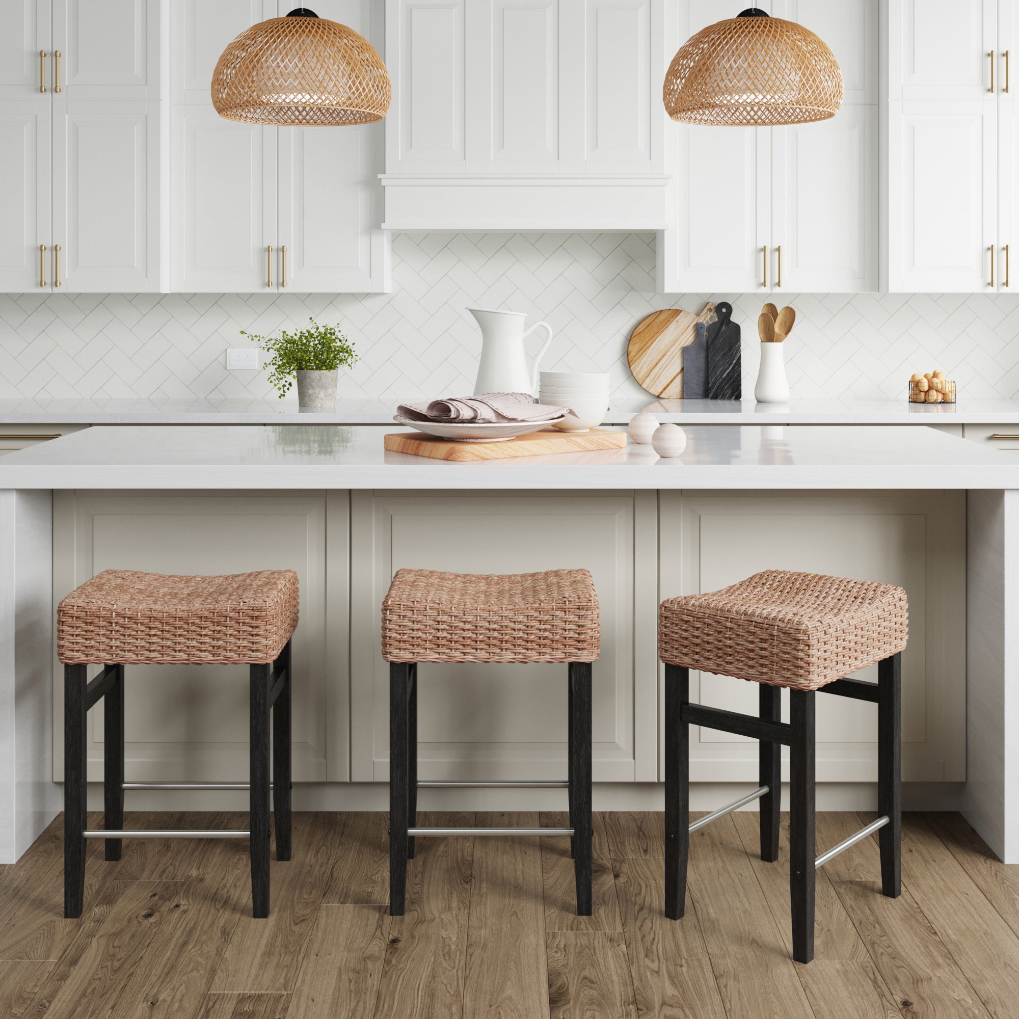 Seagrass Counter Height Bar Stools Black (Set of 3)