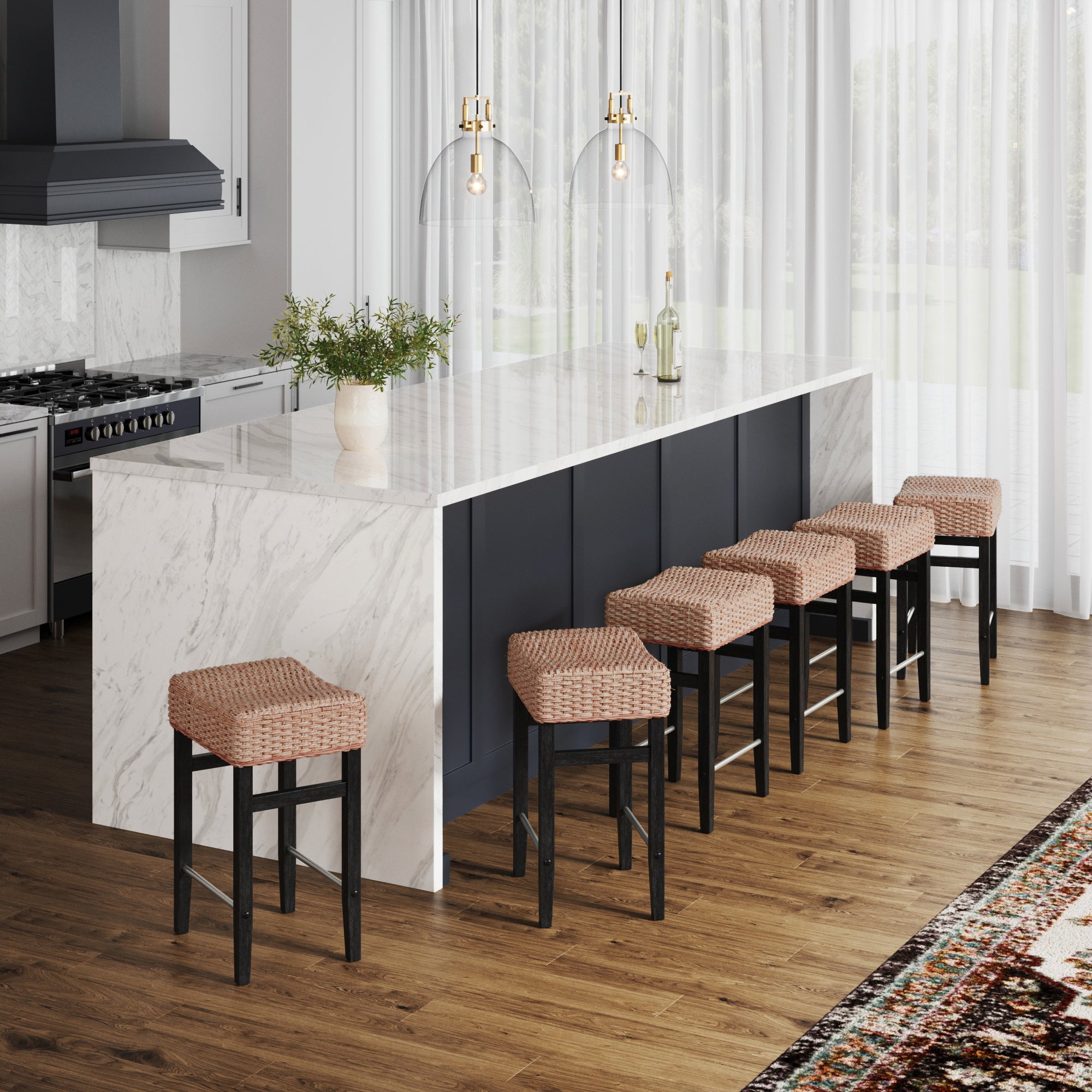 Seagrass Counter Height Bar Stools Black (Set of 6) - Nathan James