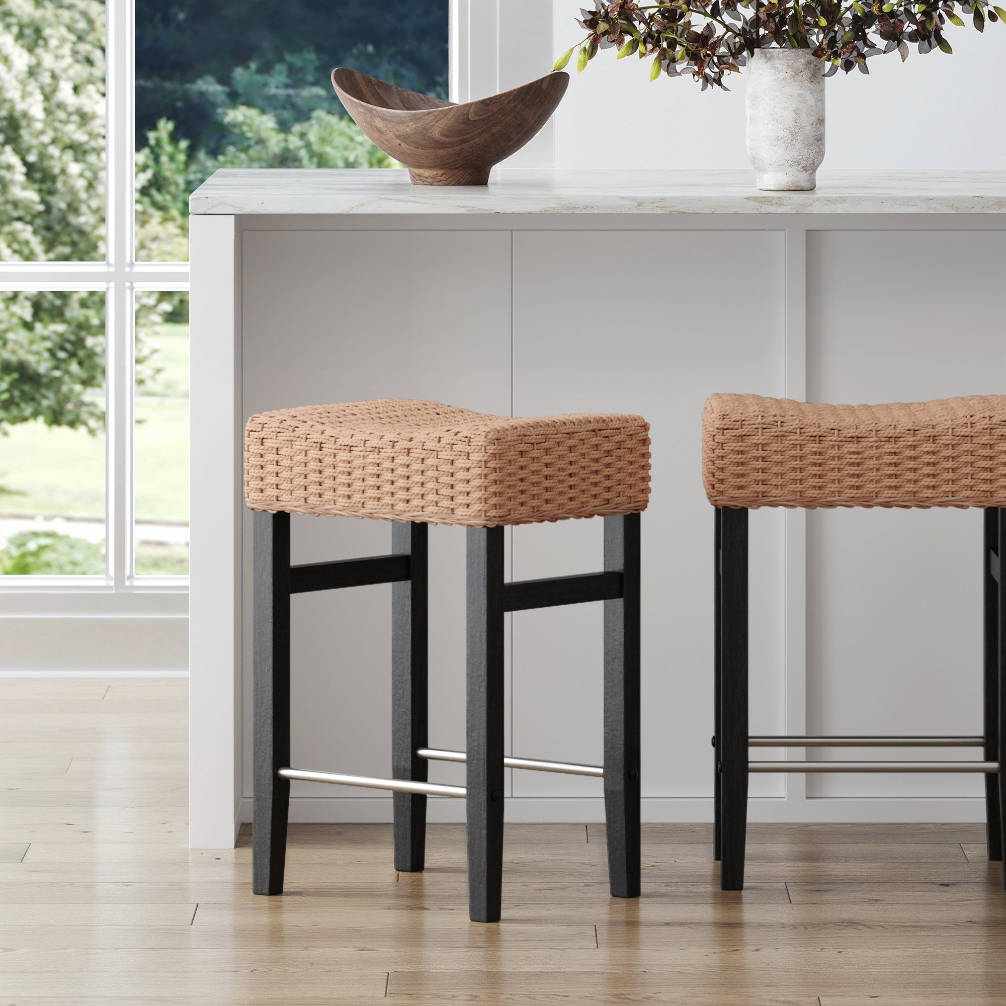 Woven Seagrass Counter Height Bar Stool Black - Nathan James