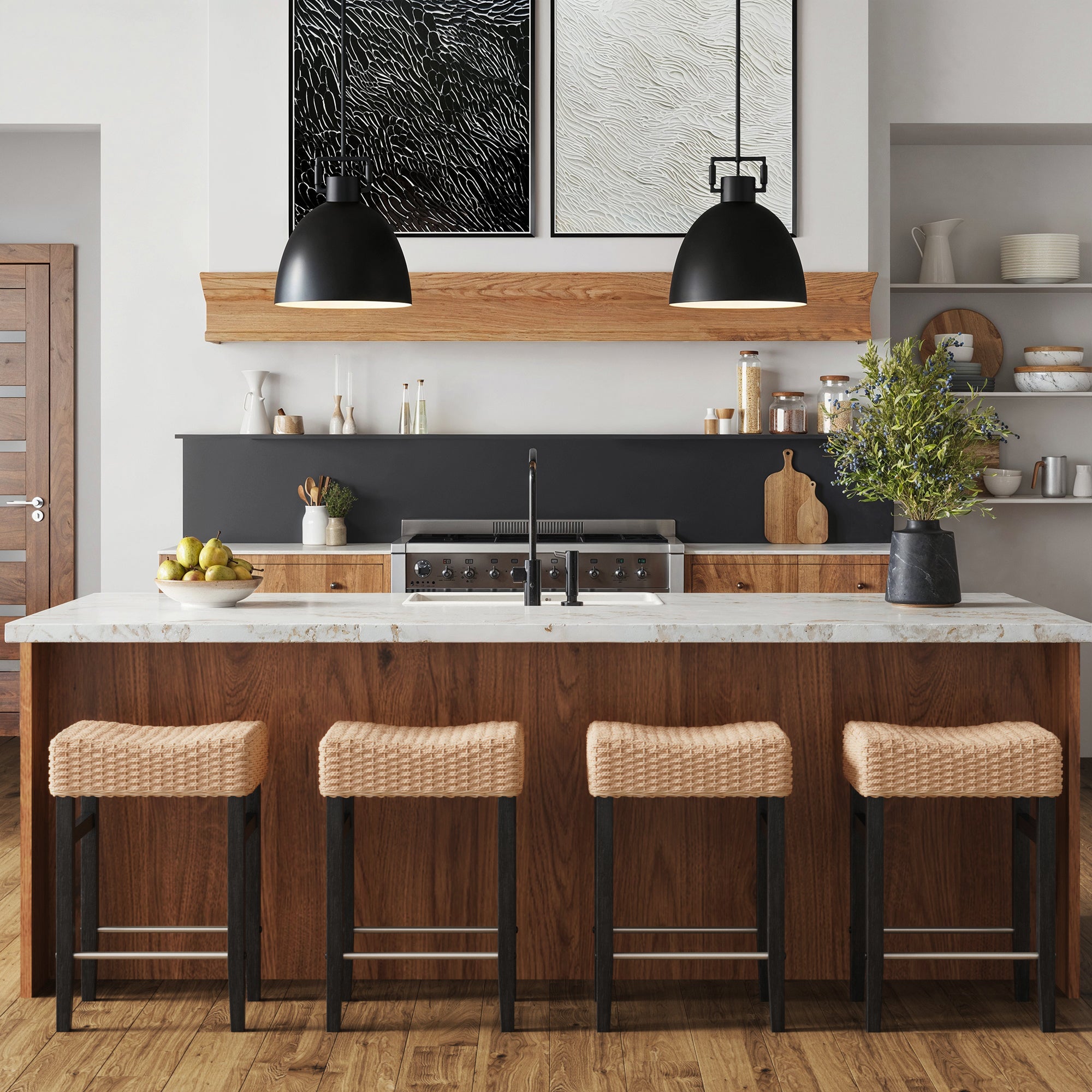 Woven Seagrass Counter Height Bar Stool Black - Nathan James
