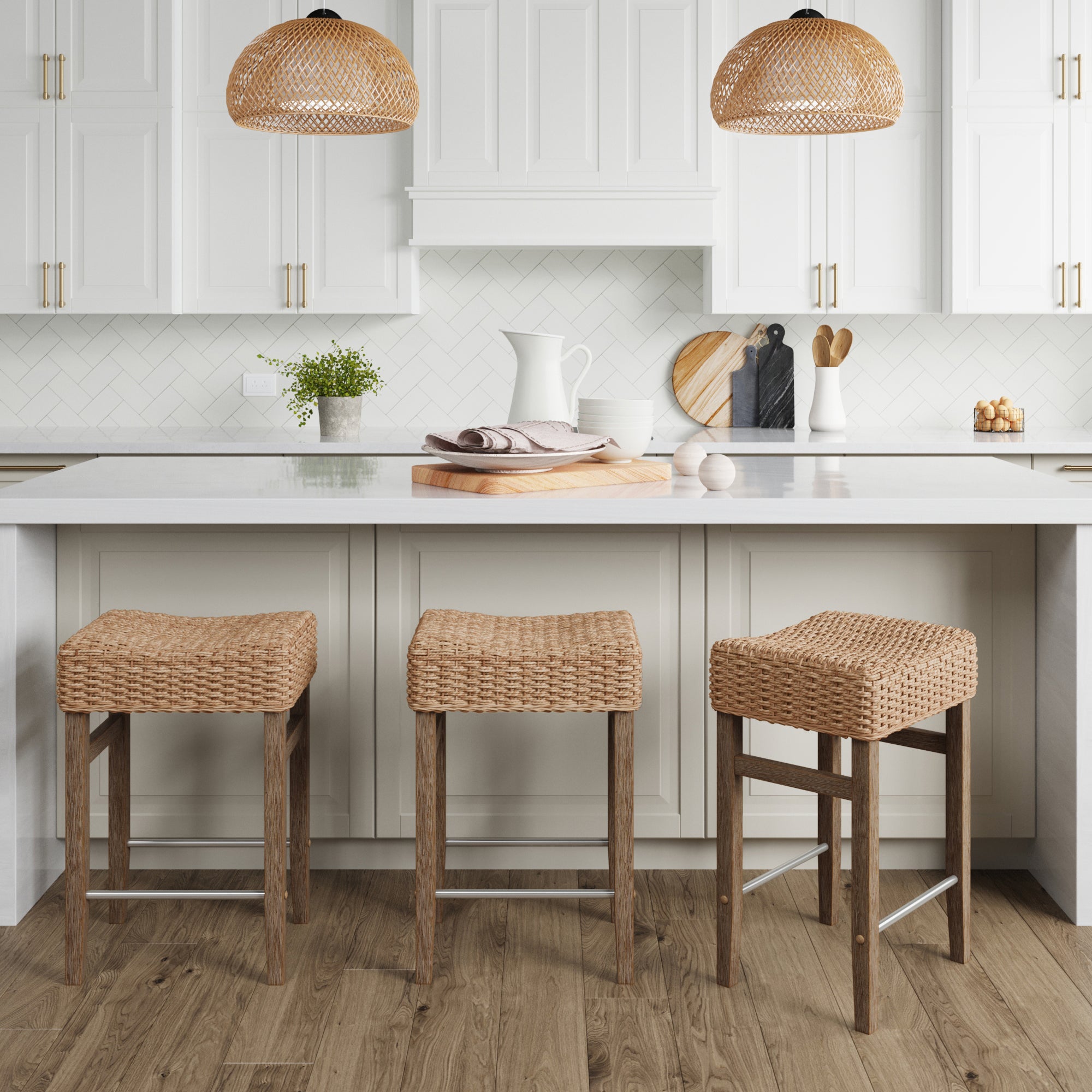 Seagrass Counter Height Bar Stools Brown (Set of 3) - Nathan James