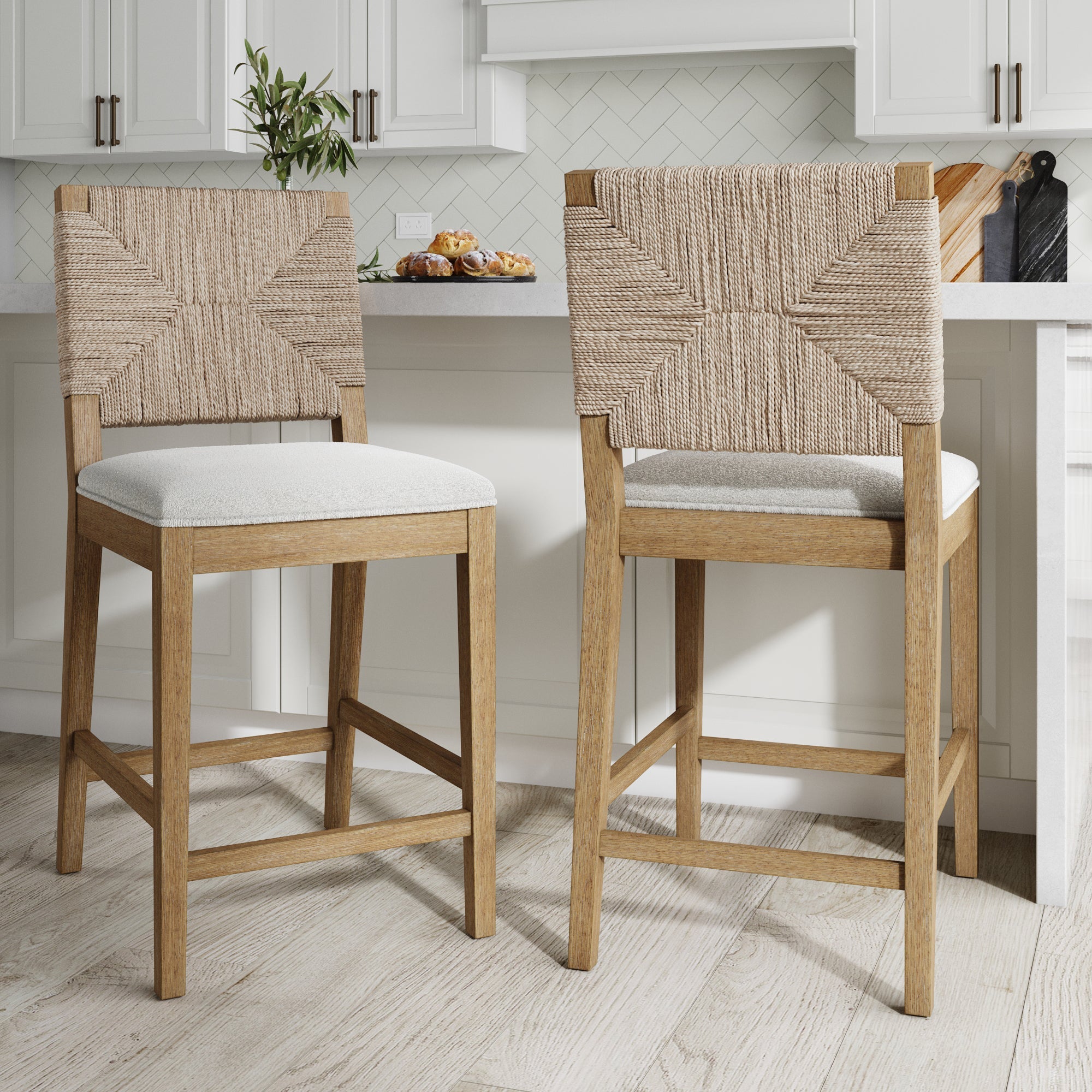 Set of 2 Seagrass Counter Height Bar Stools