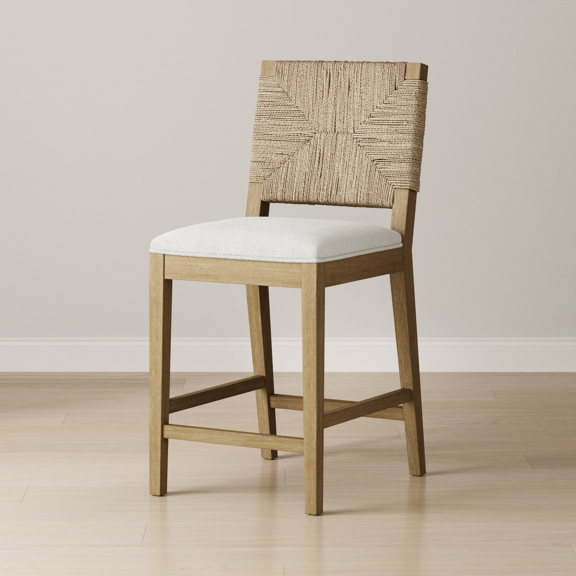 Boucle & Seagrass Counter Height Bar Stool Light Brown
