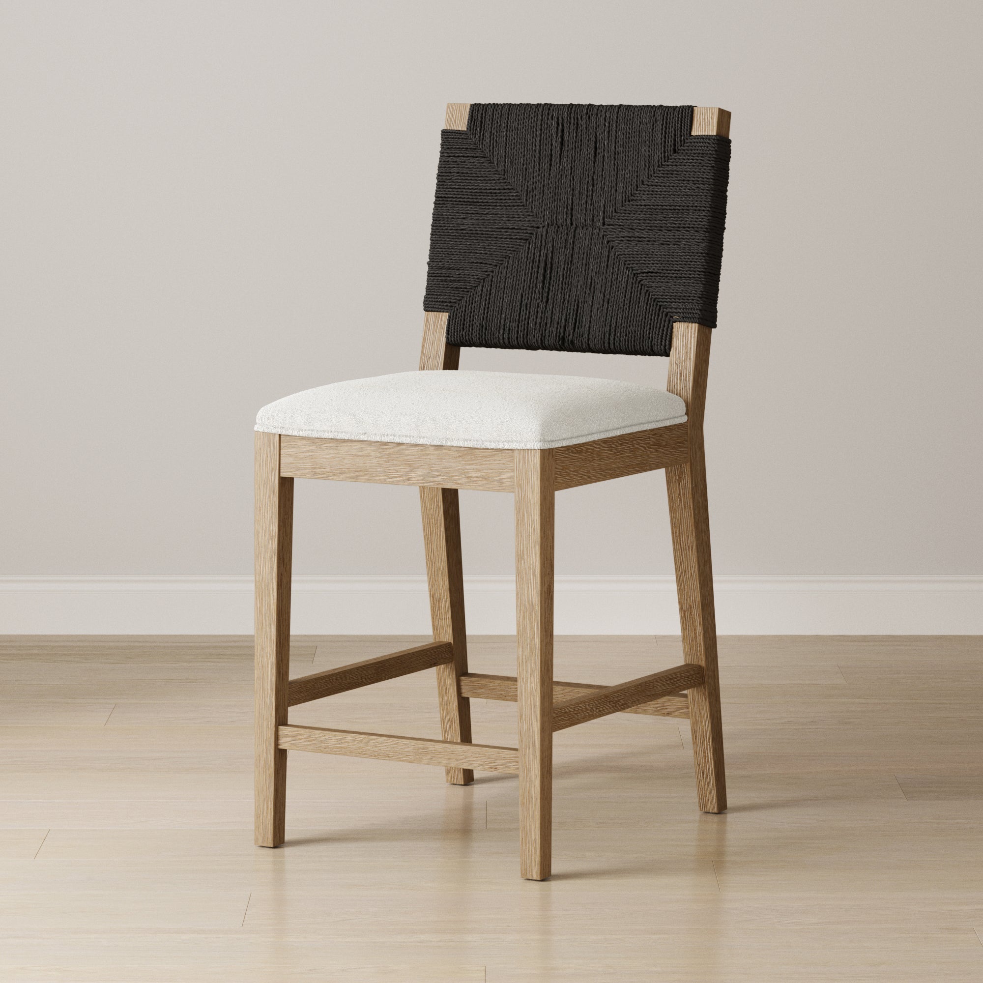 Boucle & Seagrass Boho Counter Height Bar Stool Black - Nathan James