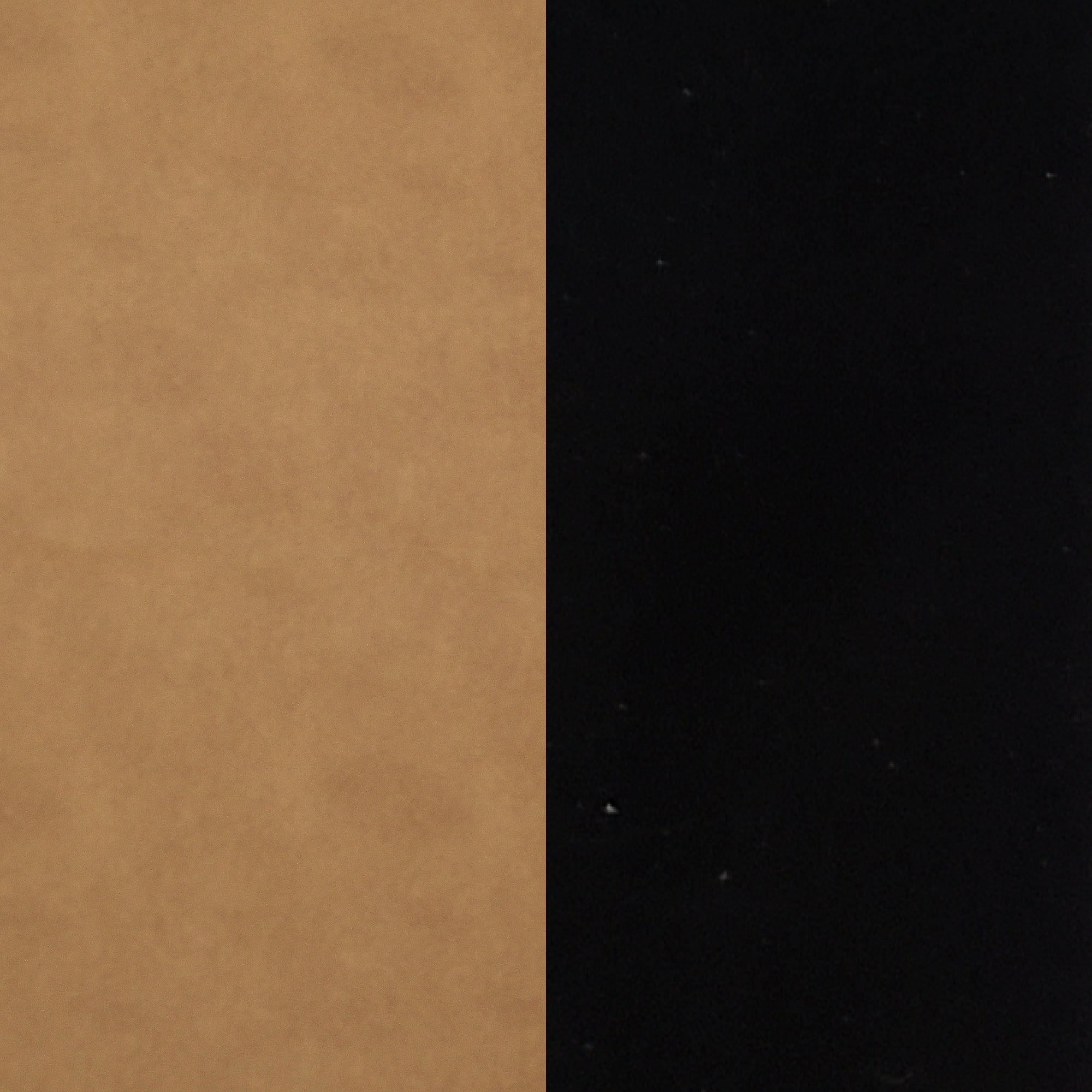 A vertically split background with the left side in a solid brown color and the right side in solid black.