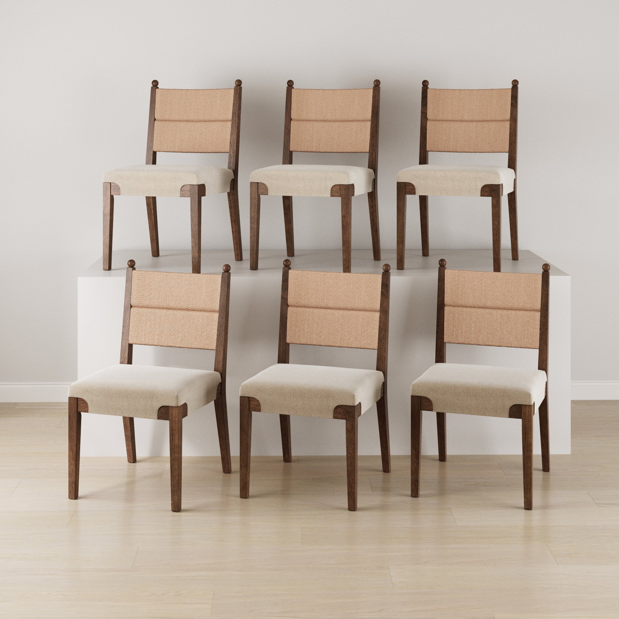 Modern Seagrass Dining Chair Upholstered Flax Dark Brown (Set of 6) - Nathan James
