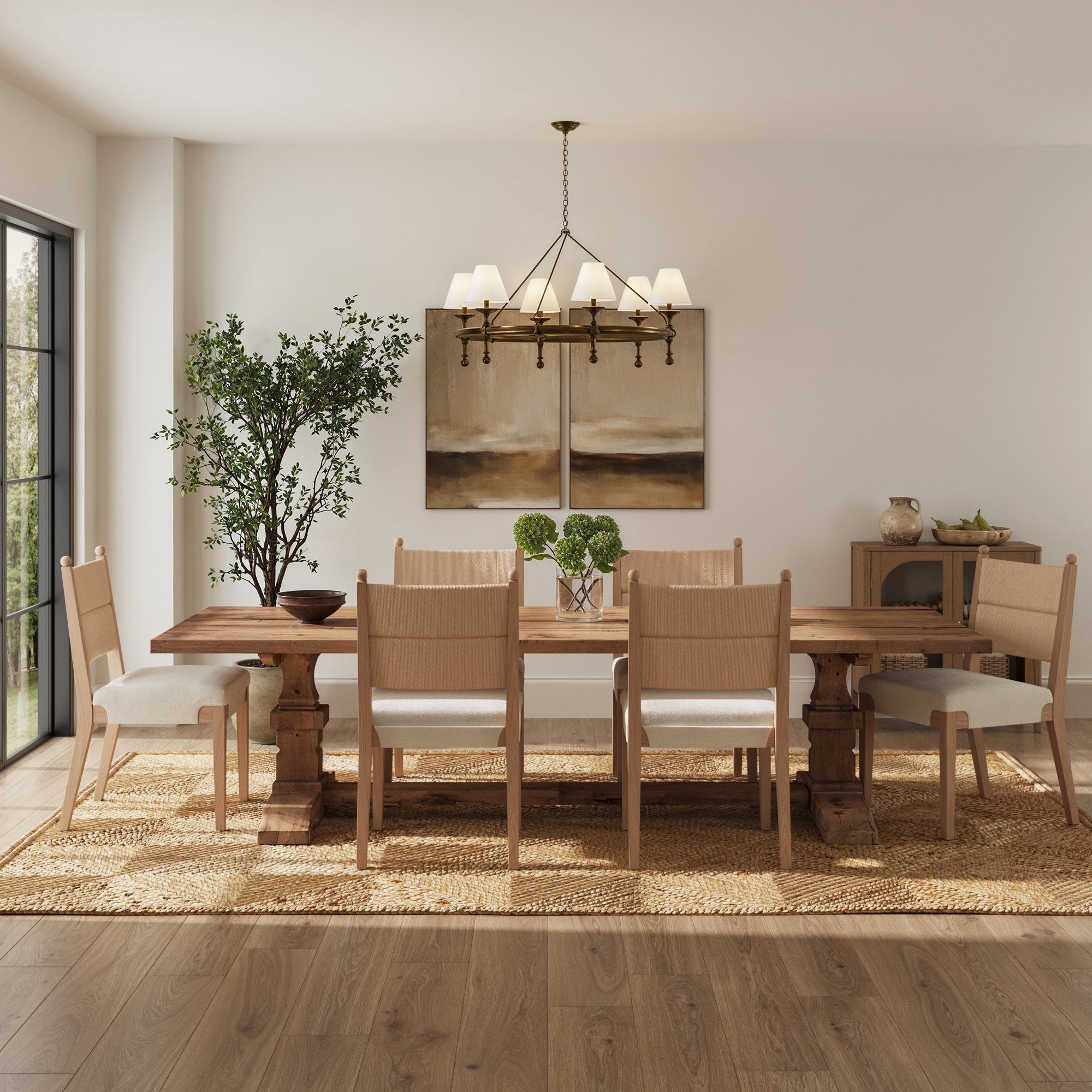 Modern Boucle Seagrass Dining Chair Upholstered Oak (Set of 6) - Nathan James