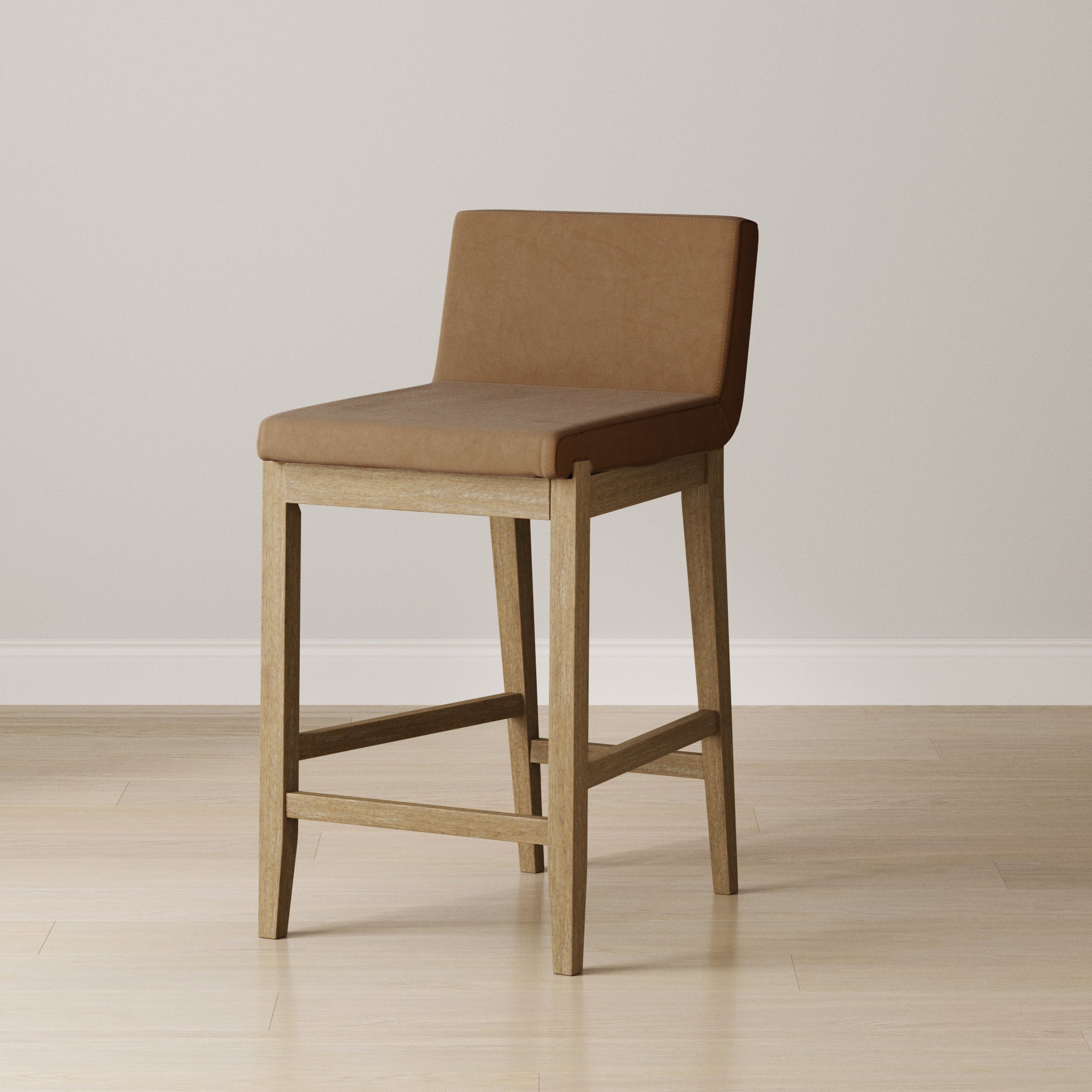 Wood Faux Suede Counter Height Bar Stool Light Brown